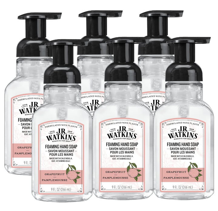 J.R. Watkins Foaming Hand Soap, Grapefruit, 6 Pack, Scented Foam Handsoap for Bathroom or Kitchen, USA Made and Cruelty Free, 9 fl oz