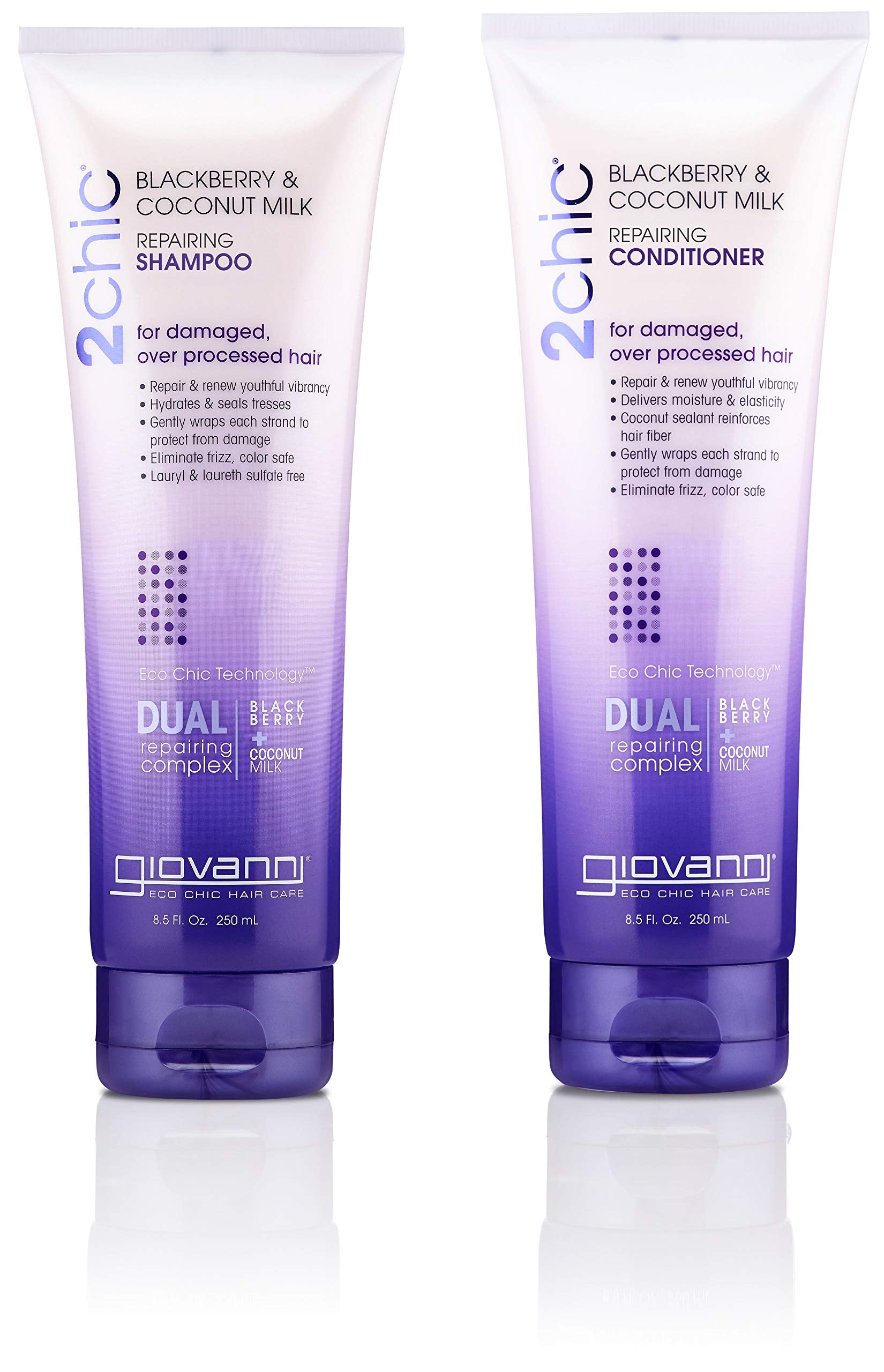GIOVANNI COSMETICS - 2Chic Repairing Shampoo & Conditioner, 8.5 Fluid Ounce / 250 Milliliter - Dual Repairing Complex For Damaged Over-Processed Hair