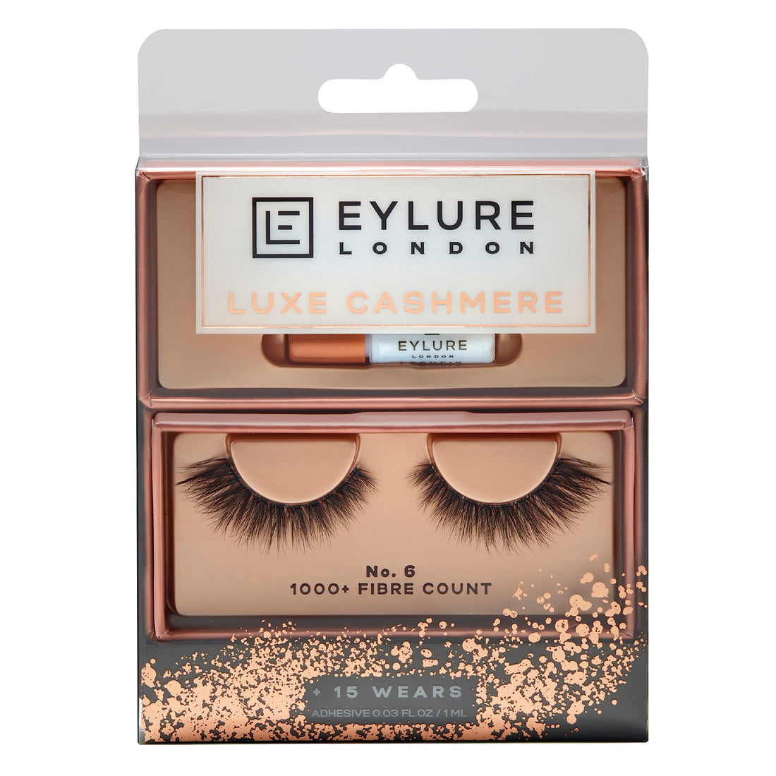 Eylure False Lashes, Luxe Cashmere No. 6 with Adhesive Included, 1 Pair