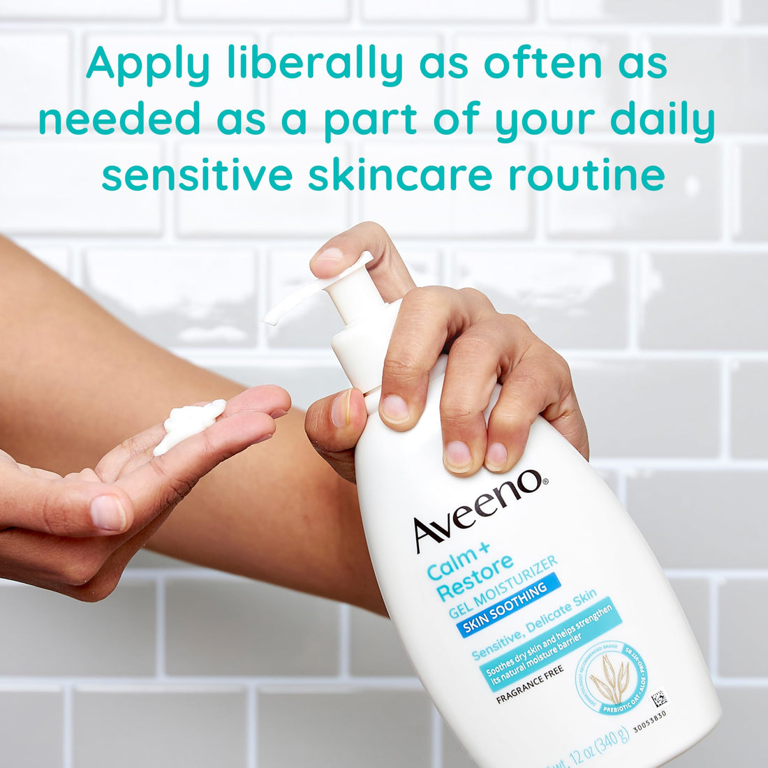 Aveeno Calm + Restore Body Moisturizer Gel for Sensitive Skin, Lightweight Moisturizer to Help Heal Dry Skin with Aloe Vera, Prebiotic Oat and Pro-Vitamin B5, Fragrance Free, 12 OZ