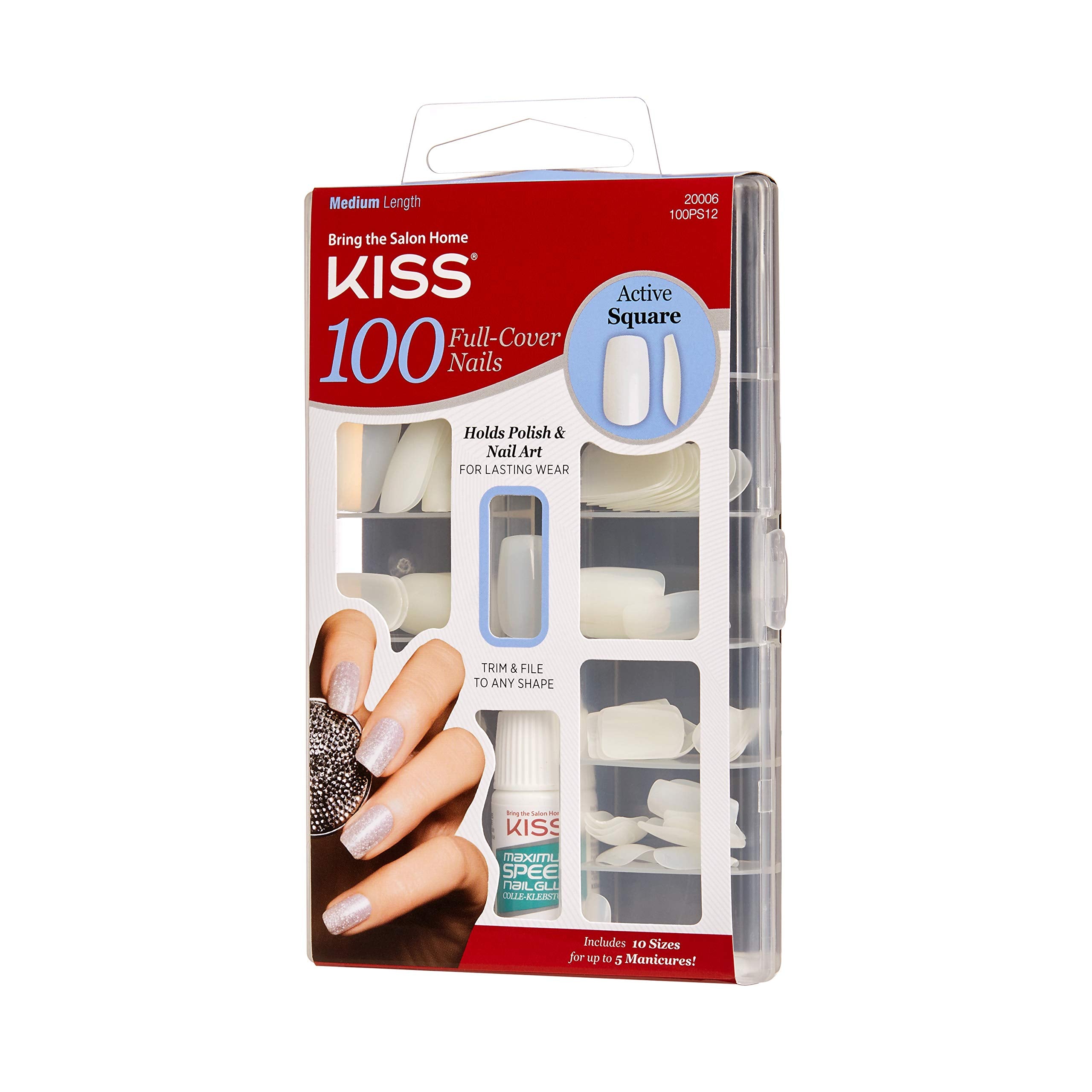 Kiss 100 Full Cover Nails Active Square (3 Pack)