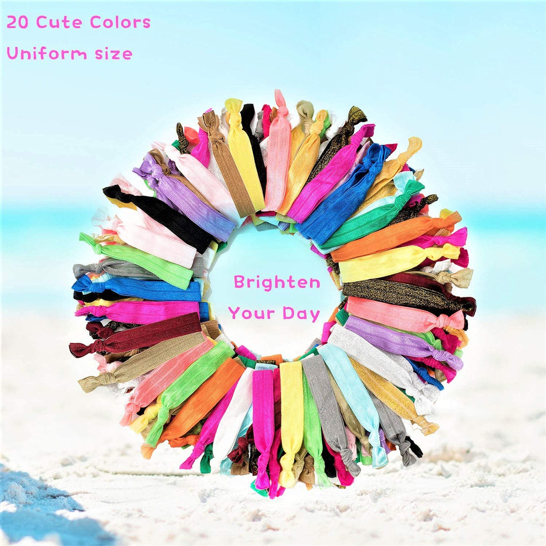 Elastic Hair Ties, No Crease Ouchless Ribbon Ponytail Holders, Bows Rubber Yoga Twist Hair Bands Accessories, Hand Knotted Fold Over Printed Patterns and Solid Colors (100 pack)