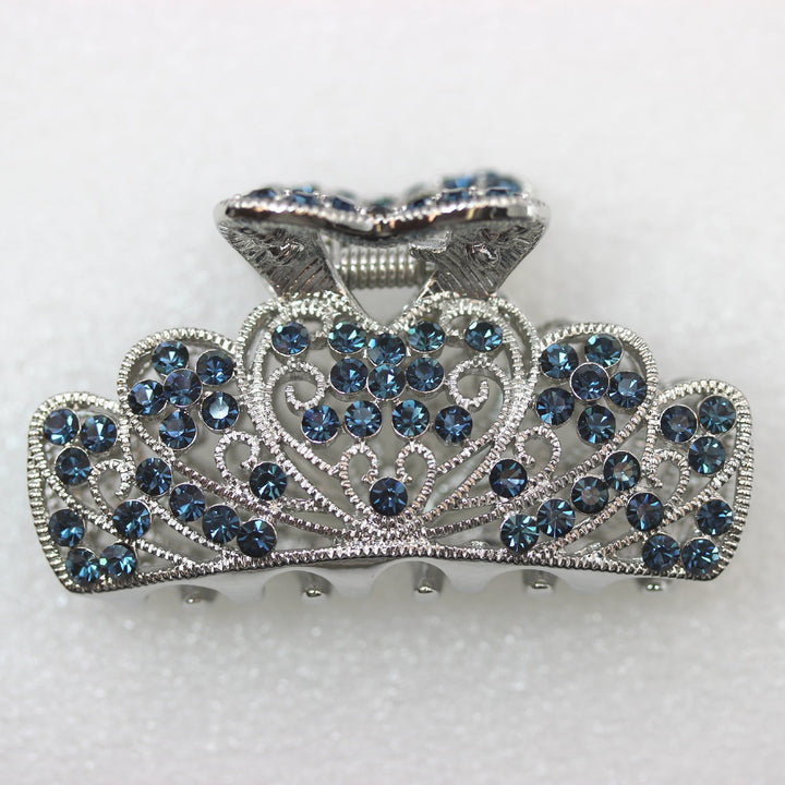 Faship Faship Navy Blue Rhinestone Crystal Floral Hair Claw