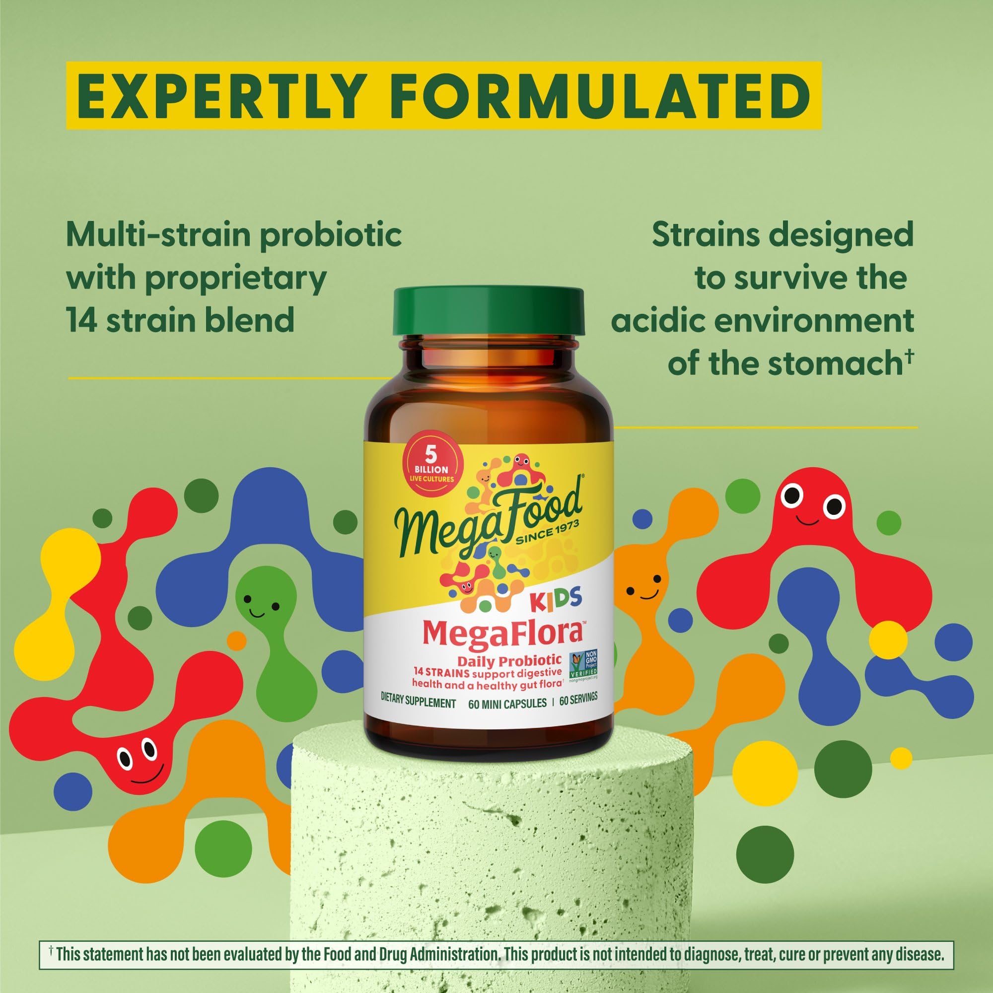 MegaFood MegaFlora Probiotic Kids - Probiotics for Kids 5+, 14 Probiotic Strains & 5 Billion CFUs - Probiotics for Digestive Health- Immune Support, Non-GMO, Made Without 9 Food Allergens - 60 Caps