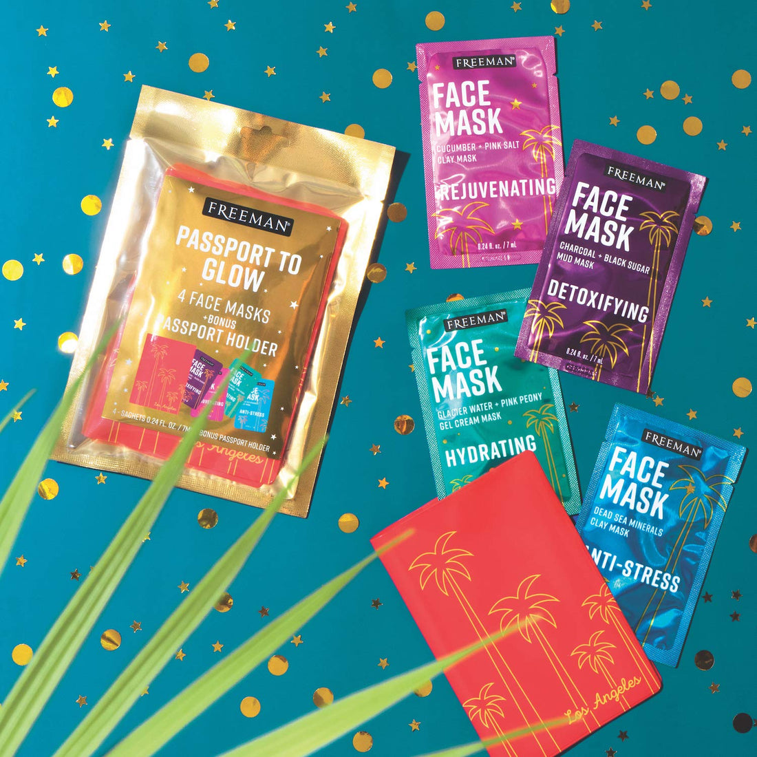Freeman Passport to Glow Facial Mask Holiday Stocking Stuffer, Set of 4 sachets + Passport Holder
