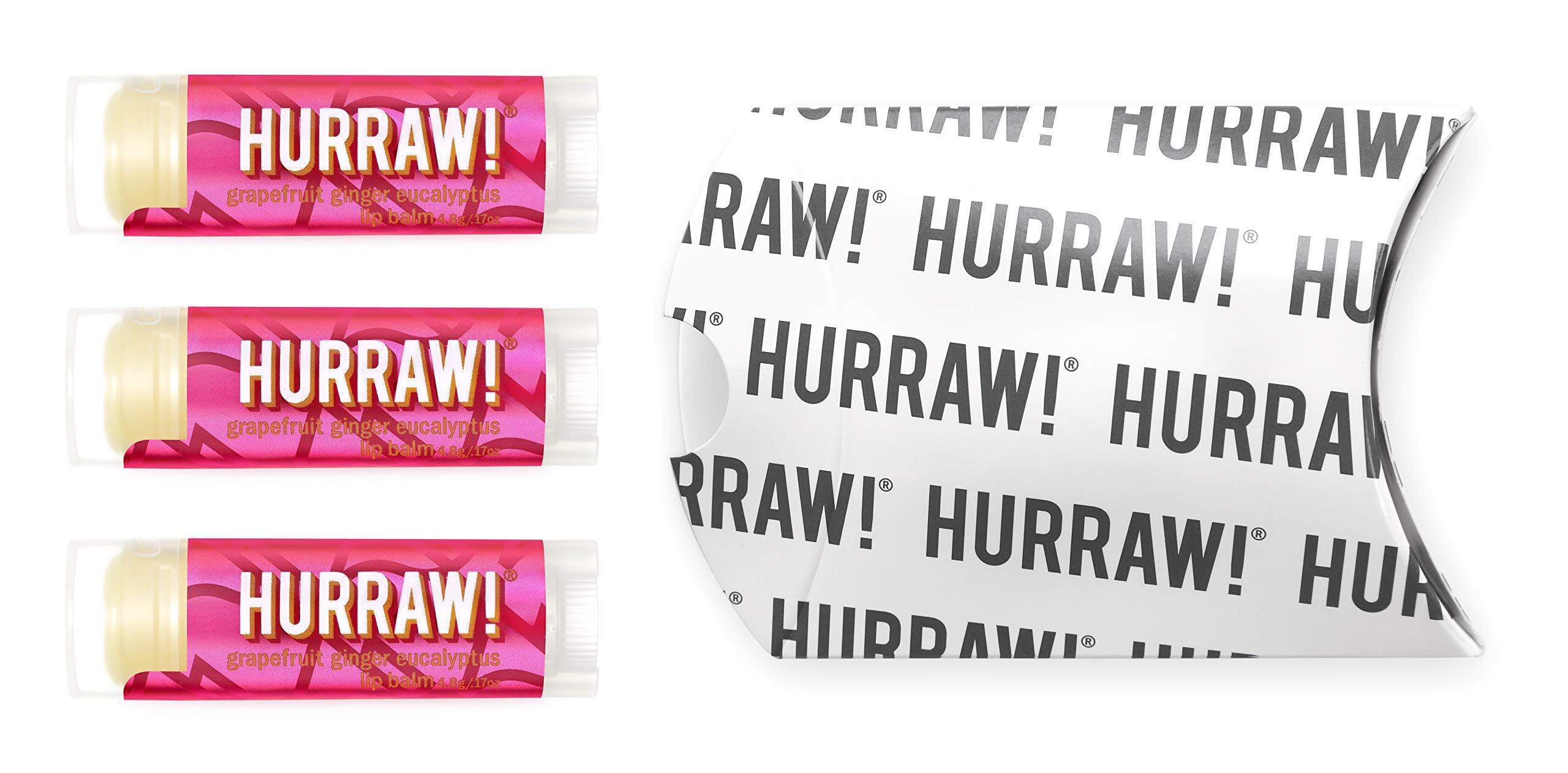 Hurraw! Grapefruit, Ginger, Eucalyptus (Kapha) Lip Balm, 3 Pack: Organic, Certified Vegan, Cruelty and Gluten Free. Non-GMO, 100% Natural Ingredients. Bee, Shea, Soy and Palm Free. Made in USA