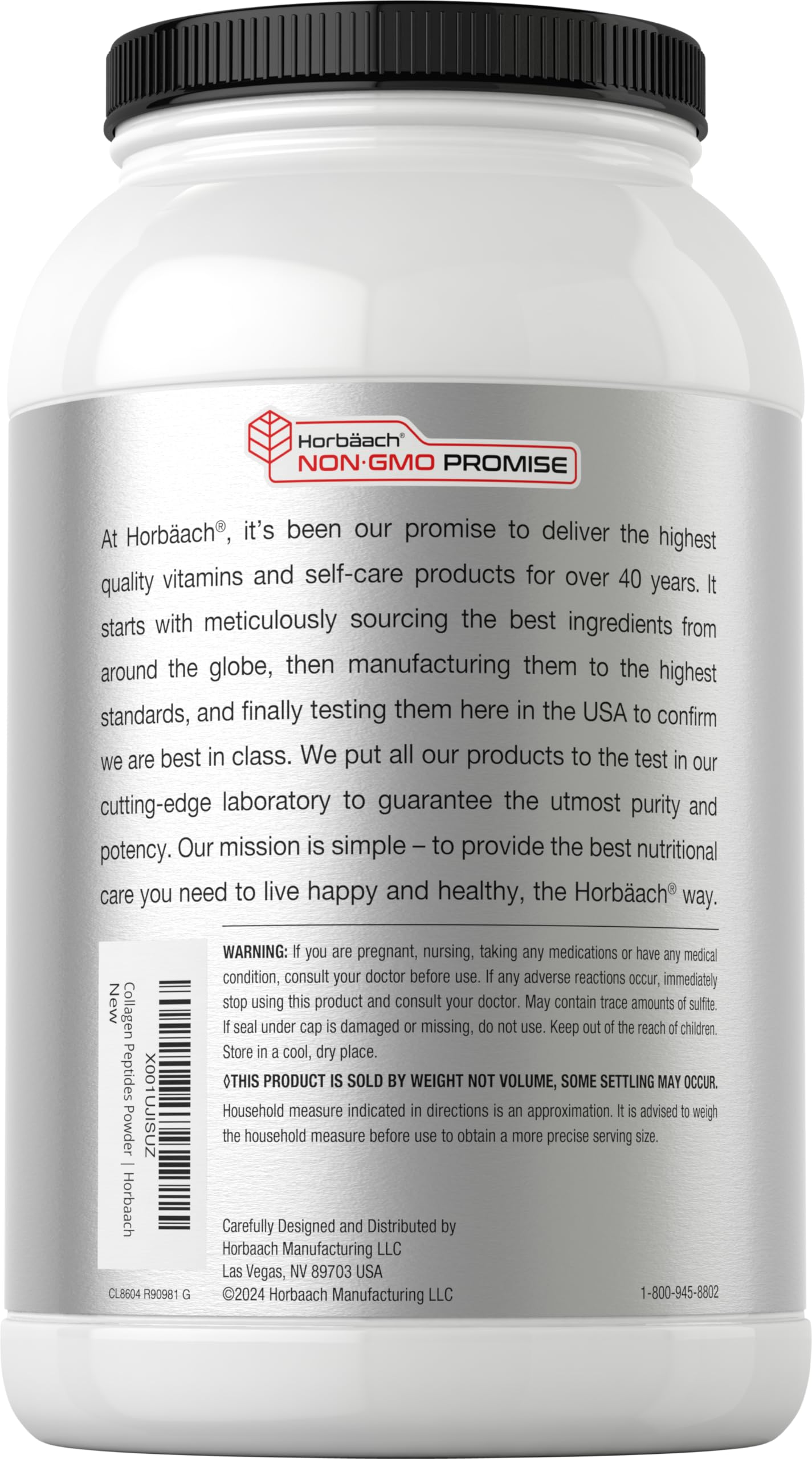 Horbaach Collagen Peptides Powder 40 oz | Unflavored | Type 1 and 3 Protein Collagen | Keto and Paleo Supplement | Grass Fed, Non-GMO, Gluten Free