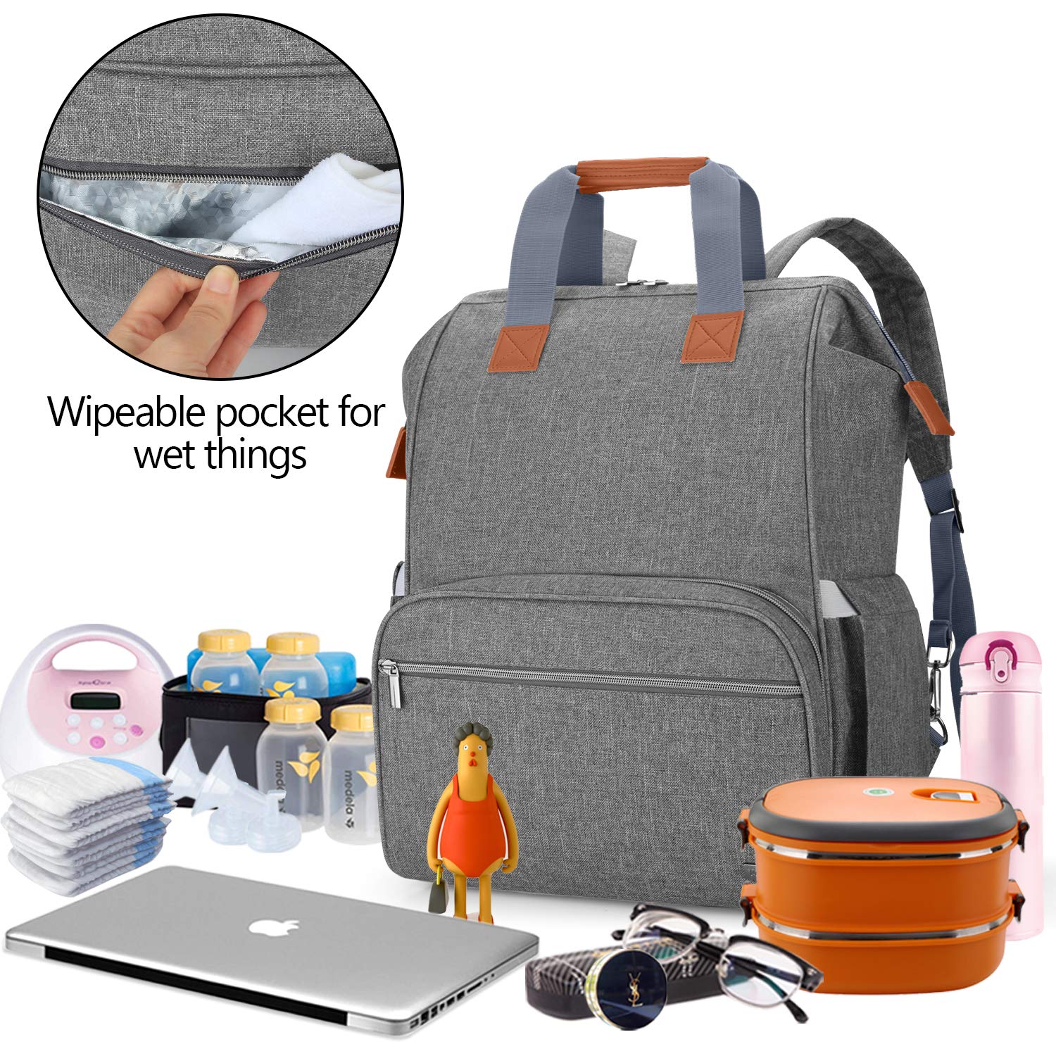 Teamoy Breast Pump Bag Compatible with Spectra S1,S2, Medela and Cooler Bag, Convertible Breast Pump Tote and Backpack with Laptop Sleeve for Working Moms, Gray