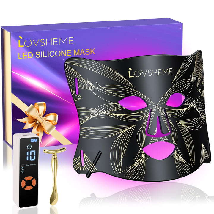 Lovsheme Red Light Therapy for Face, LED Face Mask Light Therapy, Red Light Therapy Mask for Acne, Wrinkles and Skin Rejuvenation, 320 LEDs, 3 Modes, 10-Min Auto Off, Eye Protection Included