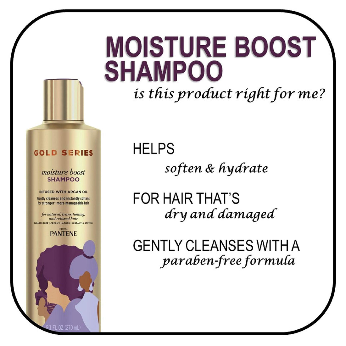 Pantene ProV Gold Series Boost, Moisture Shampoo, 9.1 Fl Oz