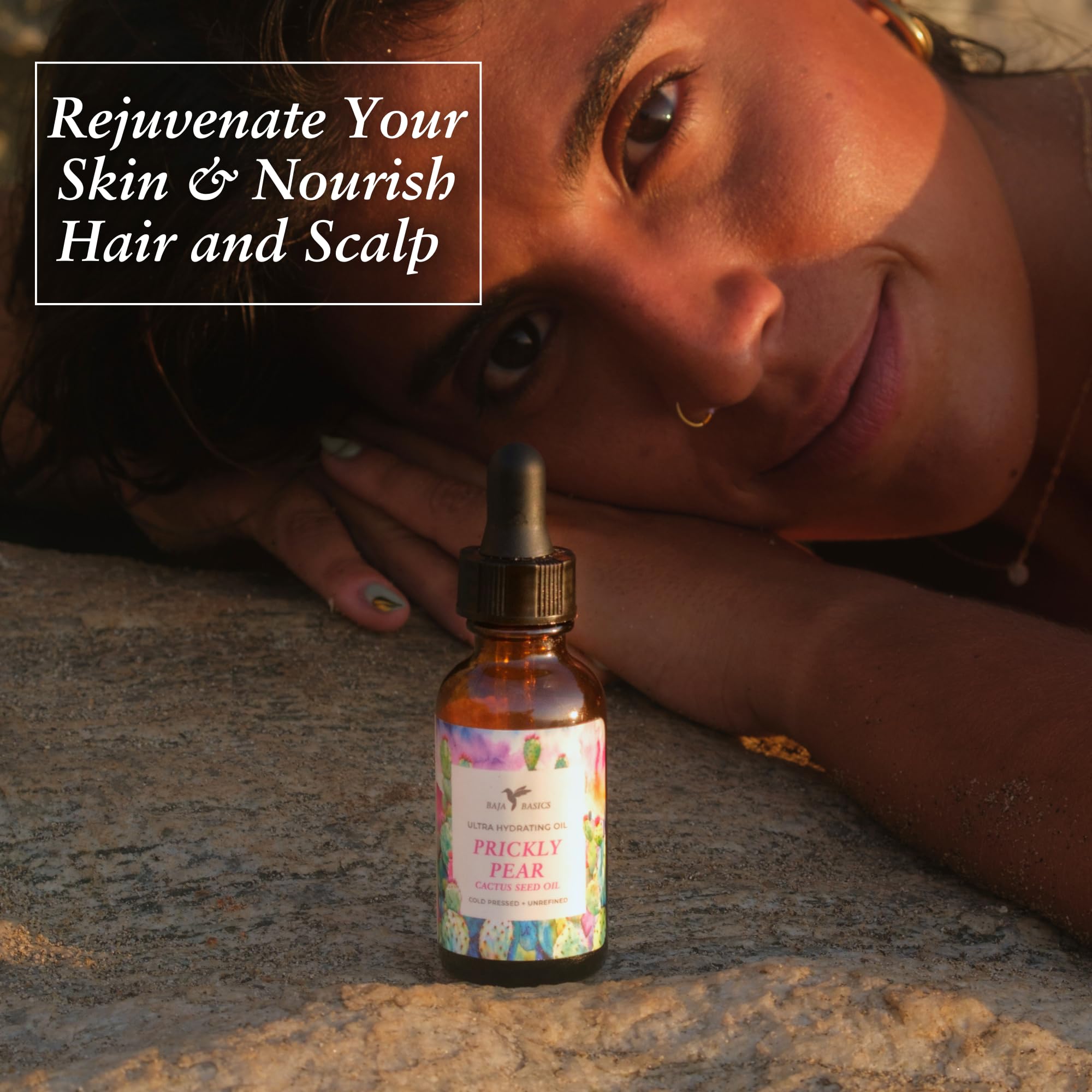 Baja Basics Prickly Pear Oil Cold Pressed, 100% Pure, Unrefined Moisturizer for Skin, Face, Body, Nails and Hair - Multi-Purpose Beauty Product For Men and Women - 1 oz Bottle