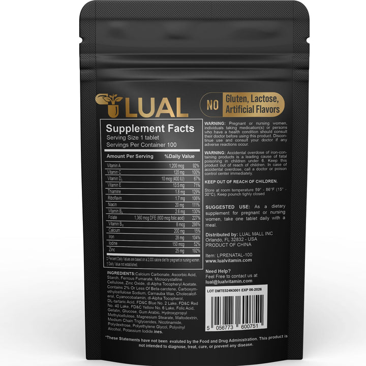 LUAL Prenatal Multivitamin | Prenatal Vitamins for Women | Pregnancy Must Haves Folate Supplement Prenatal Multivitamin 100 Tablets