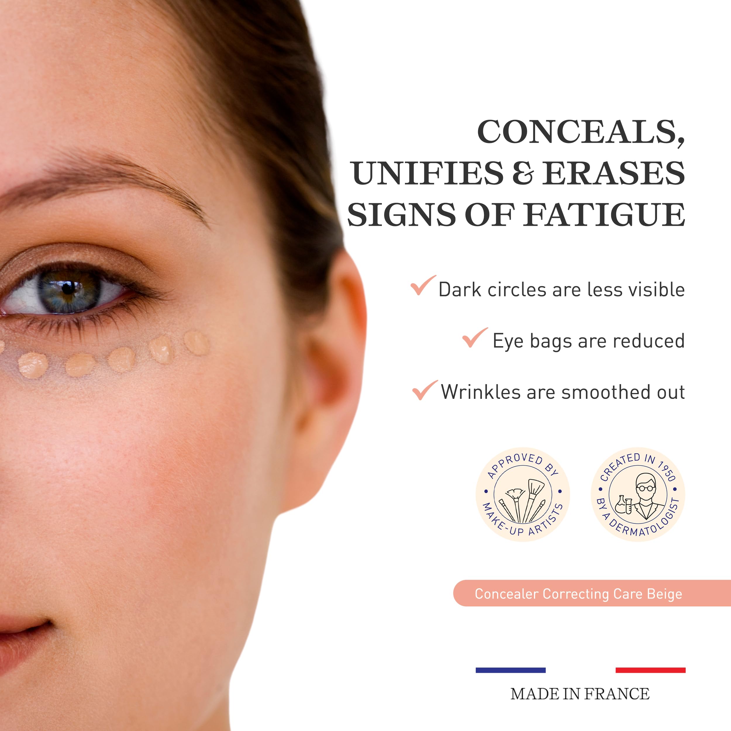 Embryolisse Concealer Correcting Skincare, Beige, Covers Dark Circles & Puffiness, Hydrating Under Eye Makeup with Age-Defying Vitamin B3 & E, 0.27 fl oz