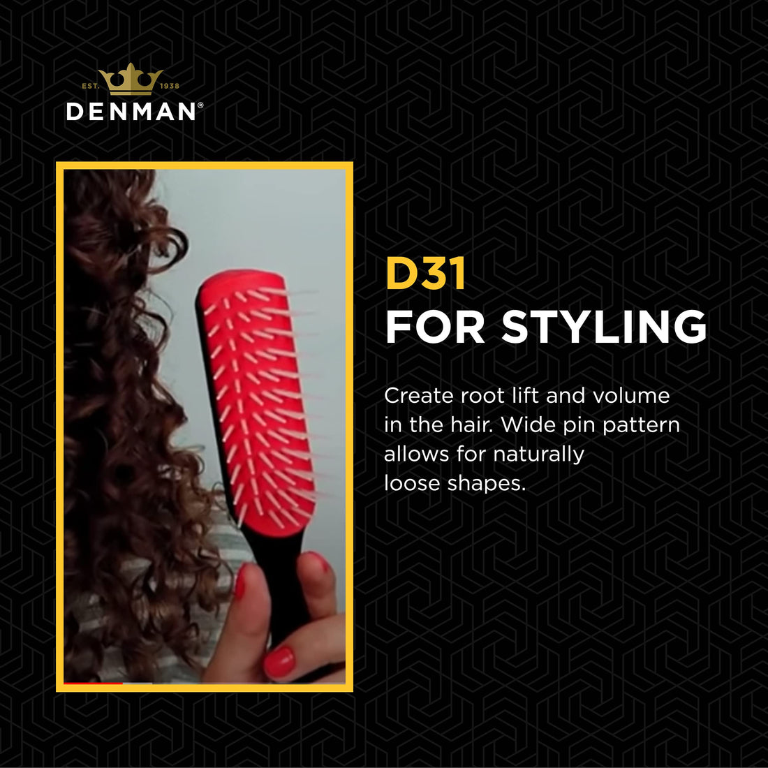 Denman Classic Styling Brush with Free Flow Wide Spaced Pins