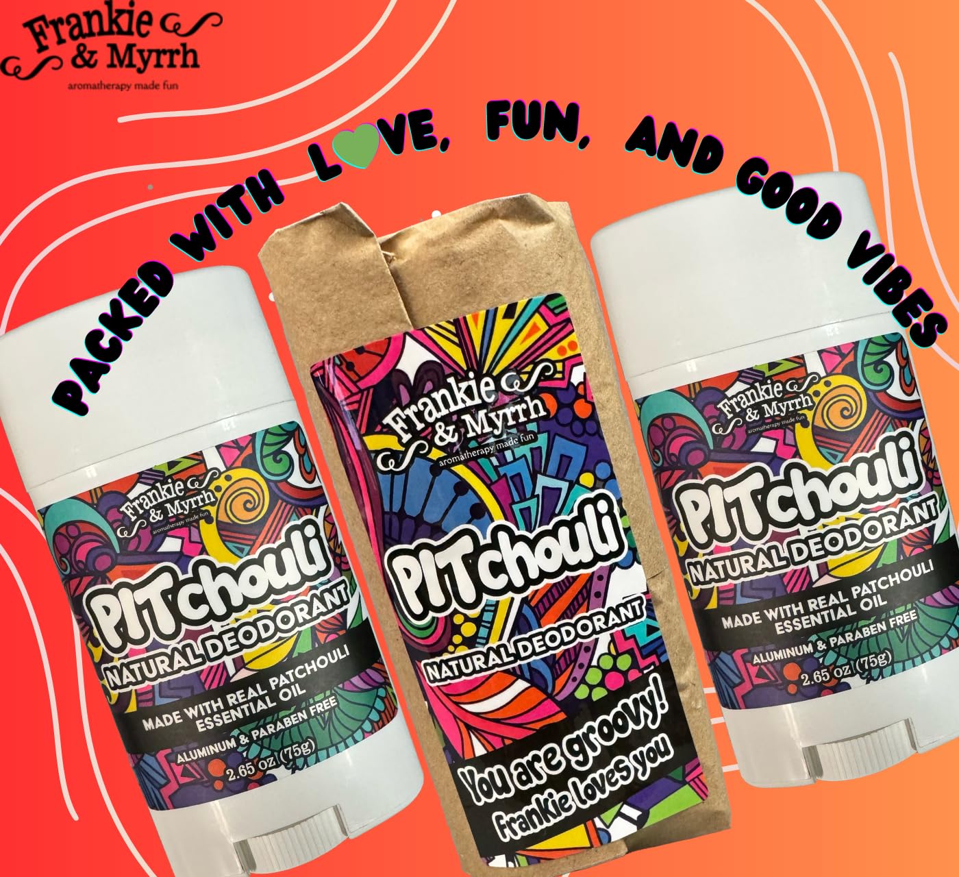 Frankie and Myrrh PITchouli 2 Pack | Natural Patchouli Deodorant for Women and Men | Real Essential Oils | Aluminum Free-Baking Soda, Coconut Oil and Shea Butter (2.56 oz) Paraben and Phthalate Free