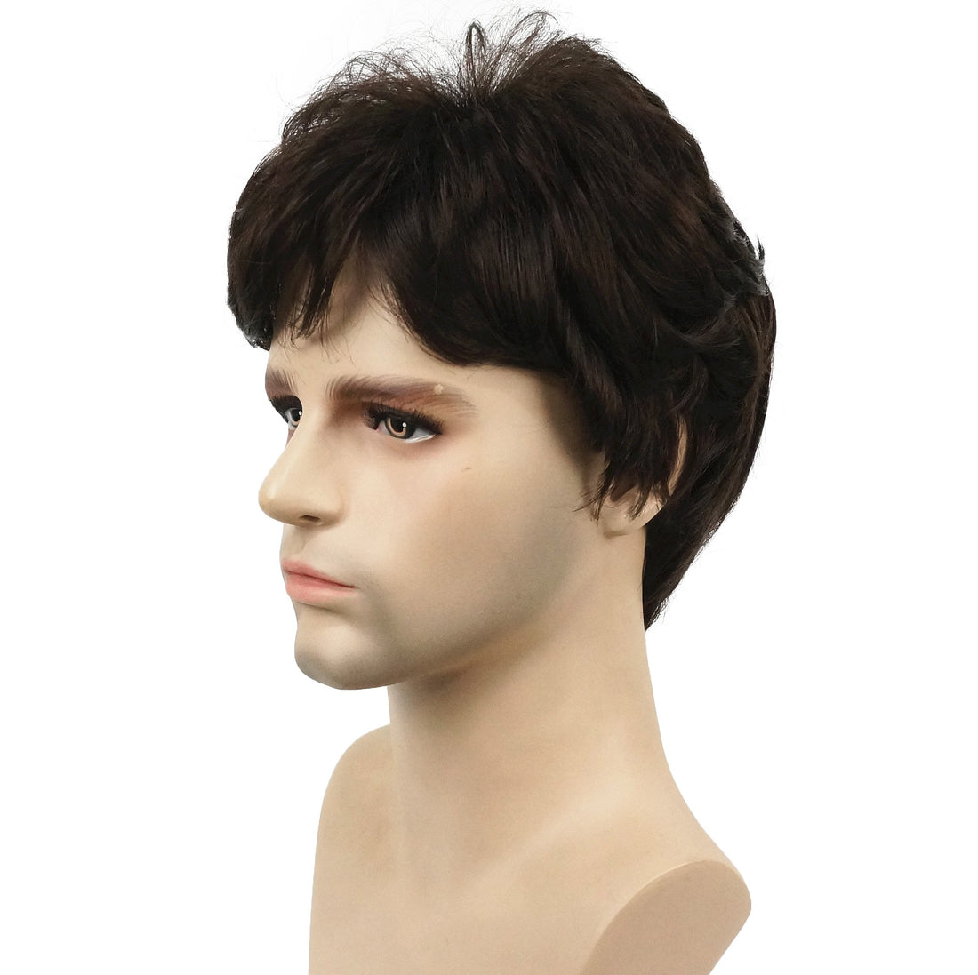 Lydell Men Wig Natural Short Straight Hair Synthetic Full Wigs (Dark Brown)