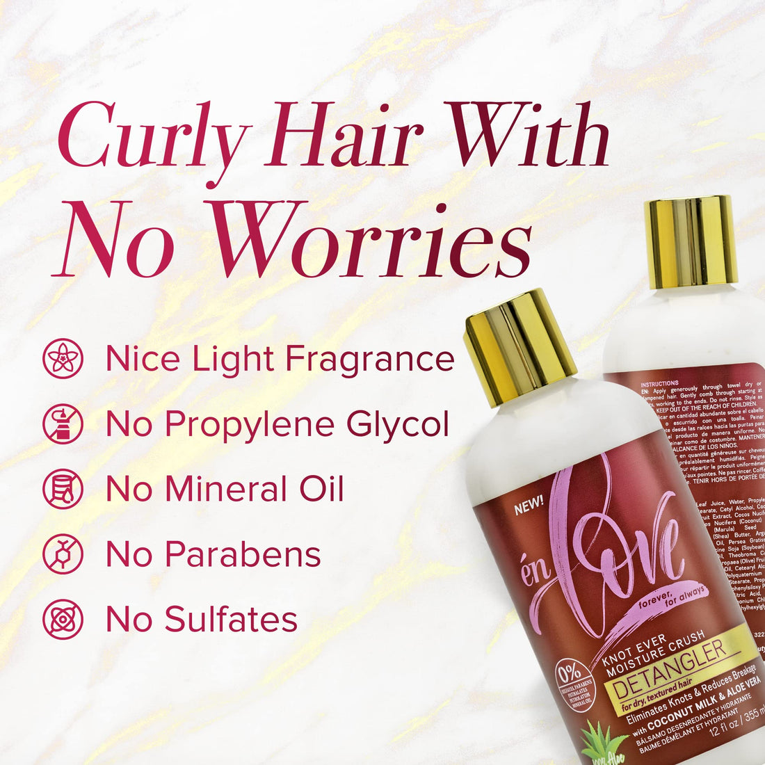 én Love Knot Ever Moisture Crush Hair Detangler | Natural Coconut Milk & Aloe Vera | Detangles Curls, Softens Hair and Eliminates Knots | Pre-Shampoo | Anti-Breakage, Repairs & adds Deep Shine | 12oz