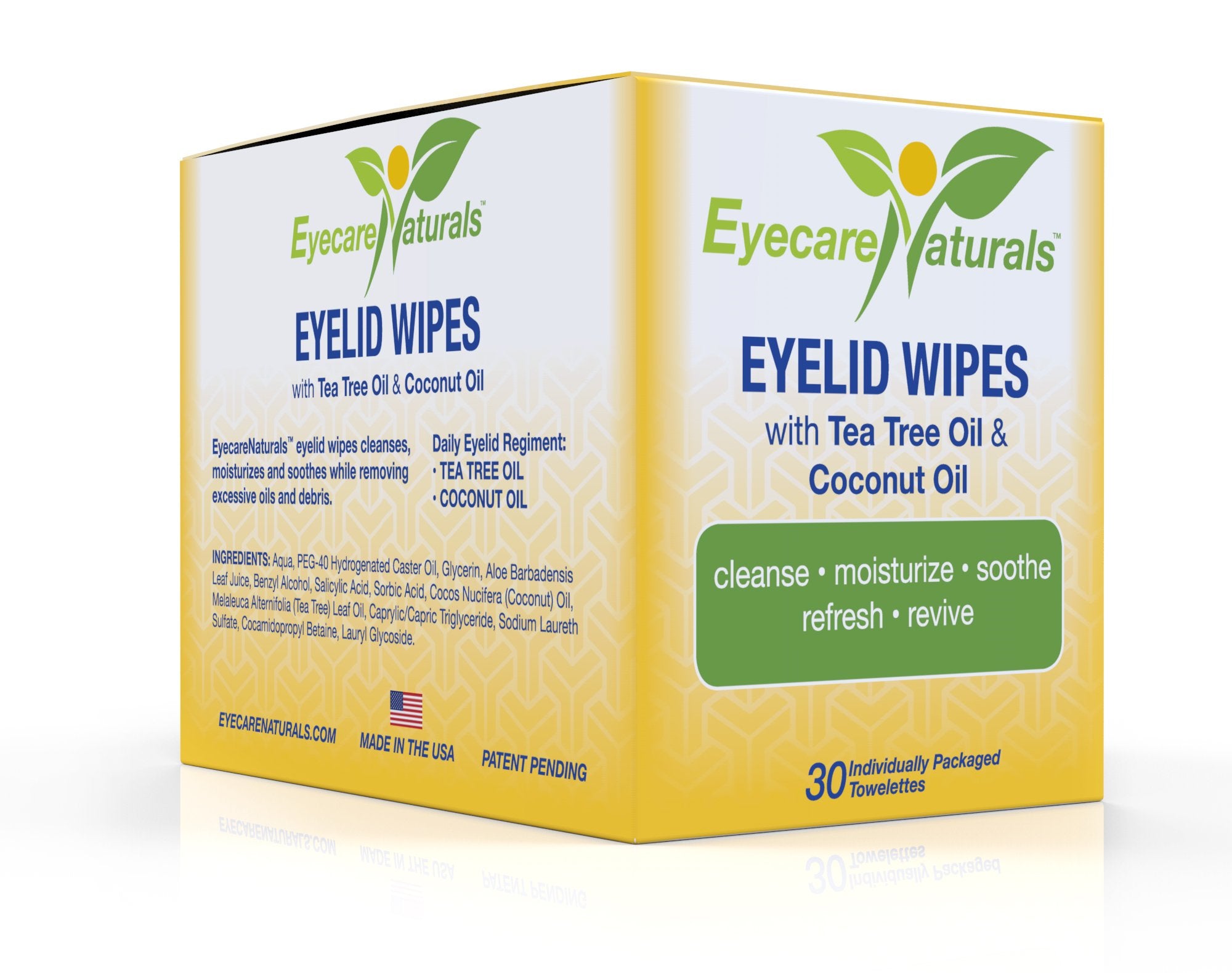 Eyecare Naturals Tea Tree Oil Eyelid Wipes With Coconut Oil - Dry Eyelid Wipes No Rinse, Natural Essential Oil Cleansing Eye Wipes - Daily Eyelid Makeup Remover - Box Of 30 Individually Wrapped Wipes