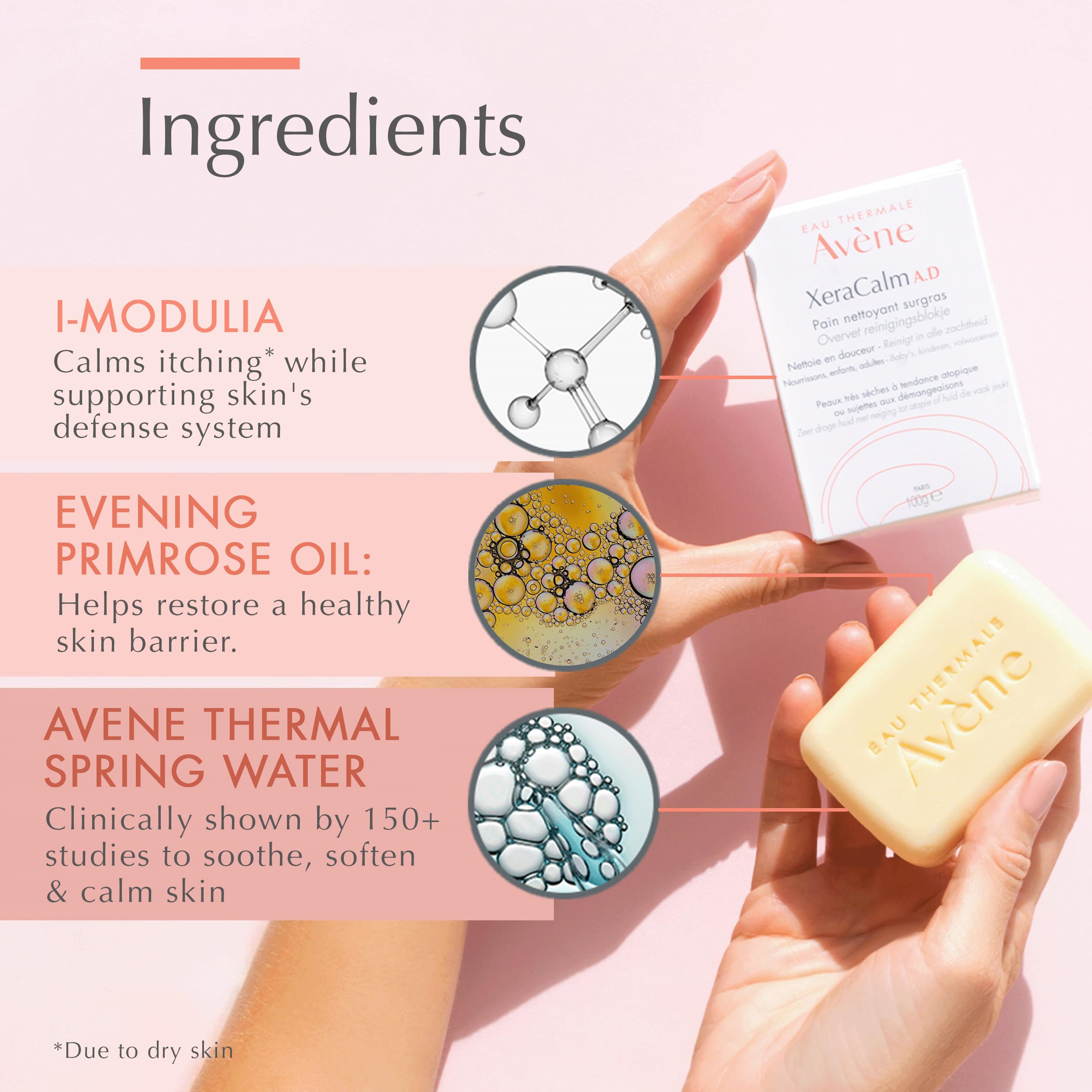 Eau Thermale Avene Xercalm A.D Ultra-Rich Cleansing Bar for Atopic Dermatitis, Eczema Prone Skin, Fragrance-Free, 100 g