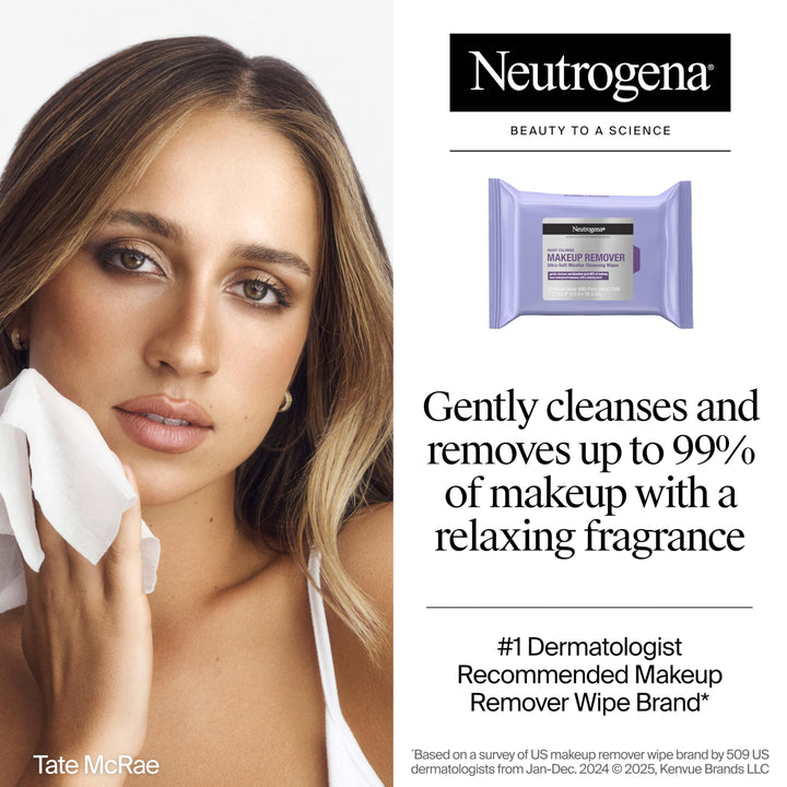 Neutrogena Makeup Remover Night Calming Cleansing Towelettes, Disposable Nighttime Face Wipes to Remove Dirt, Oil & Makeup, 25 ct