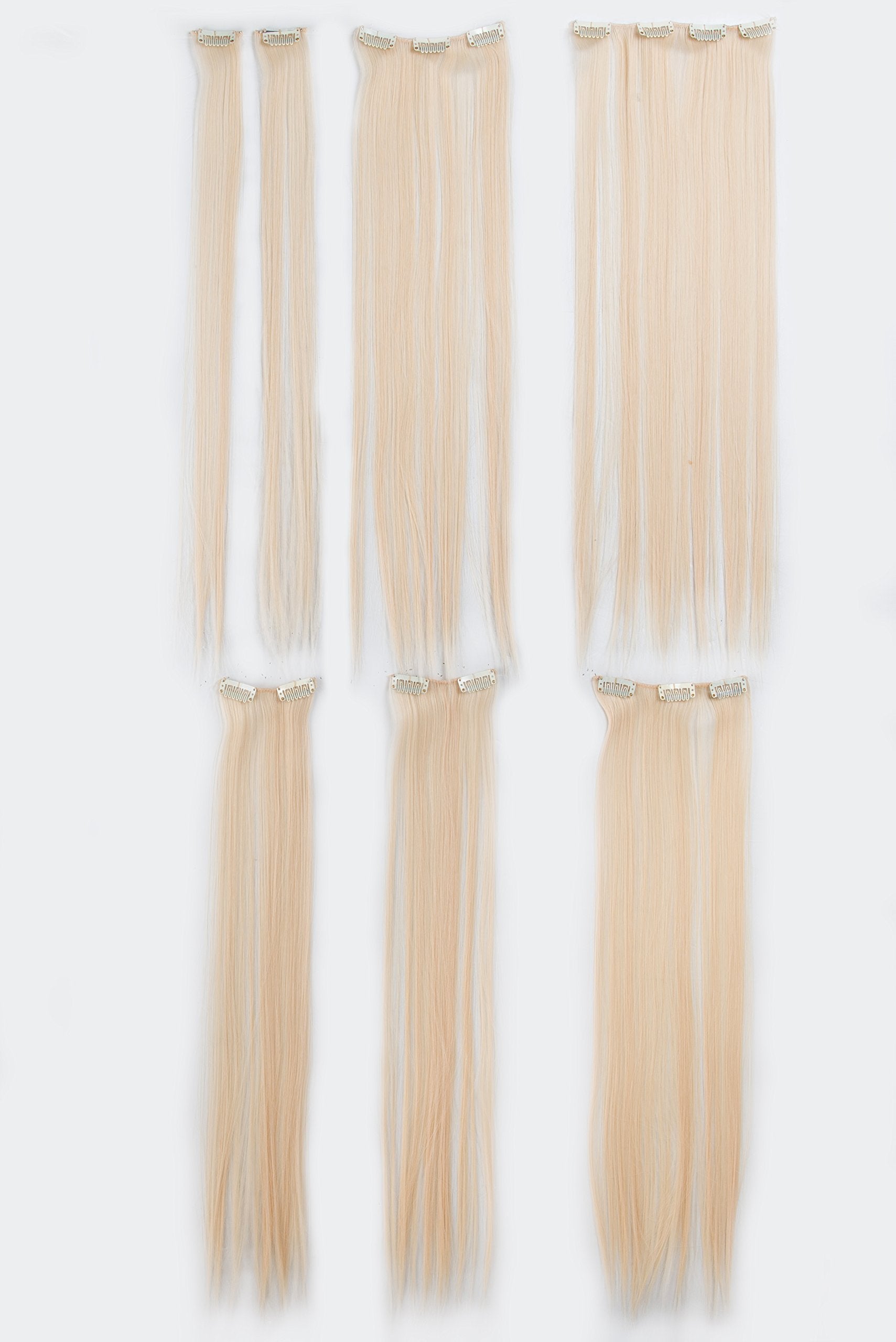 Bleach Blonde-613# : SWACC Women 22 Inches Straight Full Head 7 Separate Pieces Heat Resistance Synthetic Hair Clip in Hair Extensions (Bleach Blonde-613#)