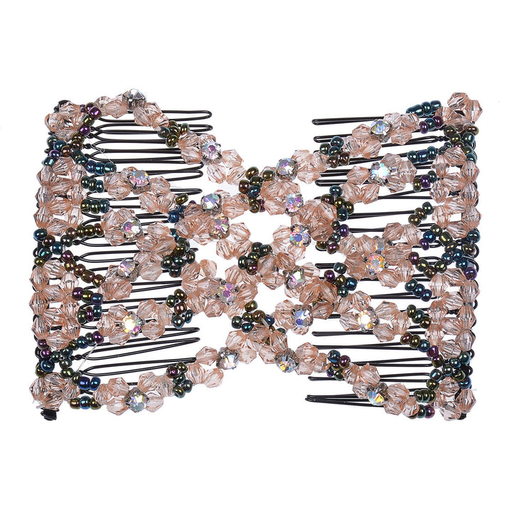 Lovef Ez Magic Beads Combs Double Stretching Combs Clips, perfect for Easy Ponytails, UpDos and Twists, Thick and Thin Hair, New Hair Accessory for Popular Hairstyles (Coffee)