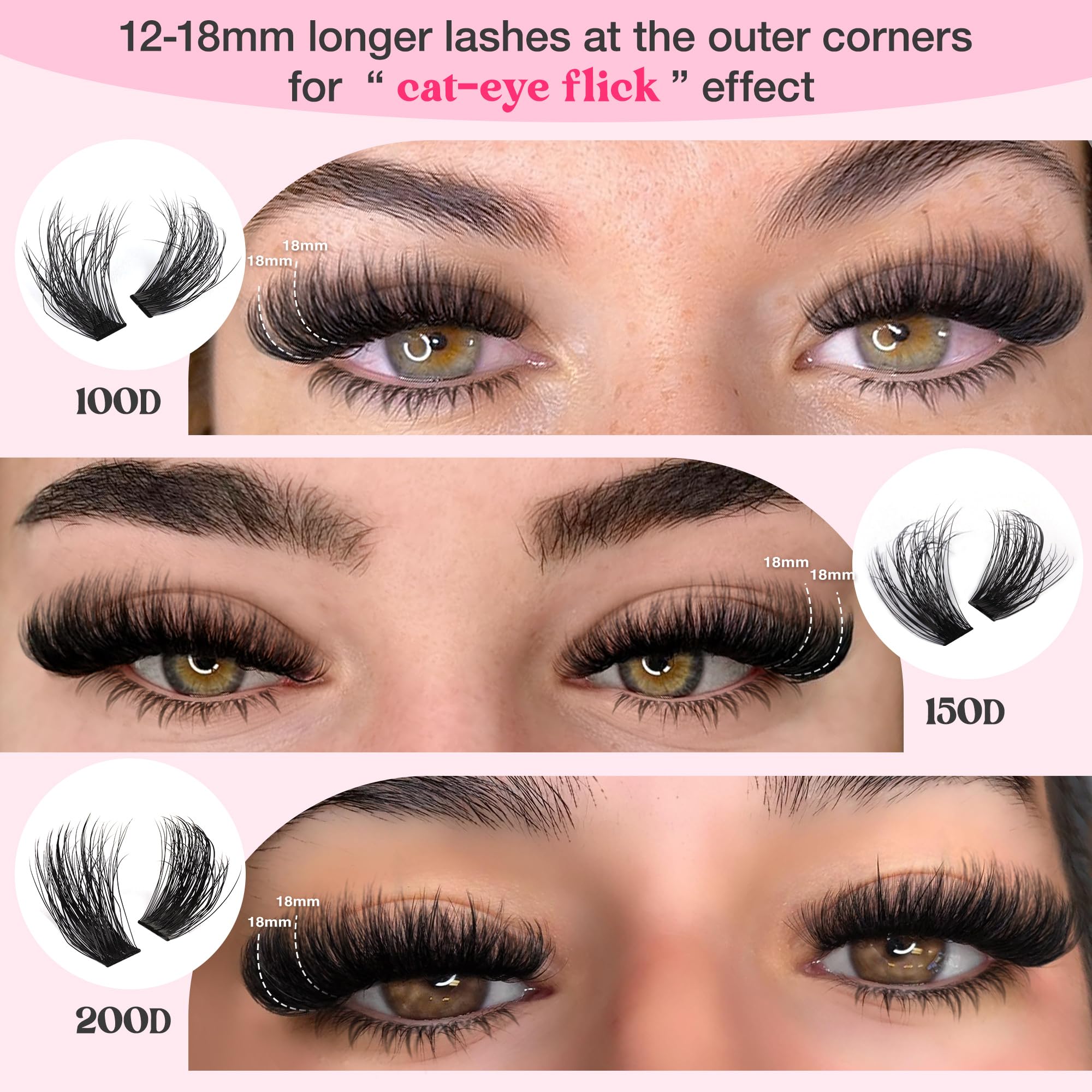 Fluffy Lash Clusters Kit Volume Cluster Eyelash Extensions Kit D Curl Waterproof Eyelash Clusters 240pcs Individual Lashes Full Faux Mink Cluster Lashes and 60pcs Bottom Lashes for DIY Lash Extension