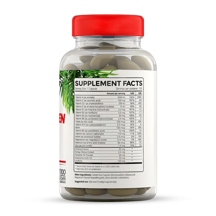 Full Life Multivita-Men Capsules - Supports Immune Health, Heart Health, Promotes Energy & Vitality - Multivitamin for Men - Dietary Supplement - 100 Capsules, 1000mg