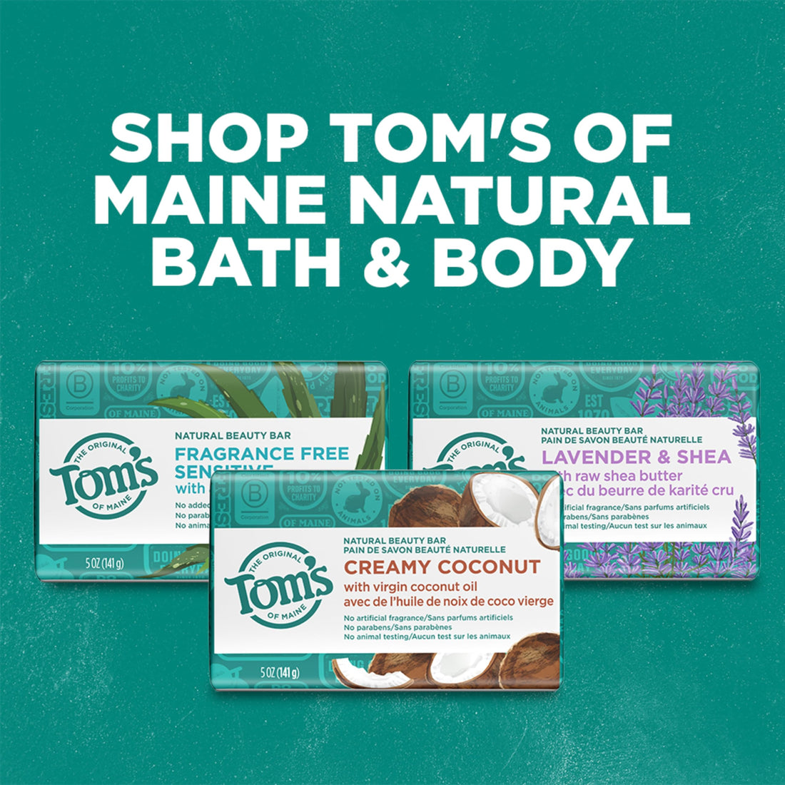 Tom's of Maine Natural Beauty Bar Soap With Raw Shea Butter, Lavender & Shea, 5 Ounce, 6 Count