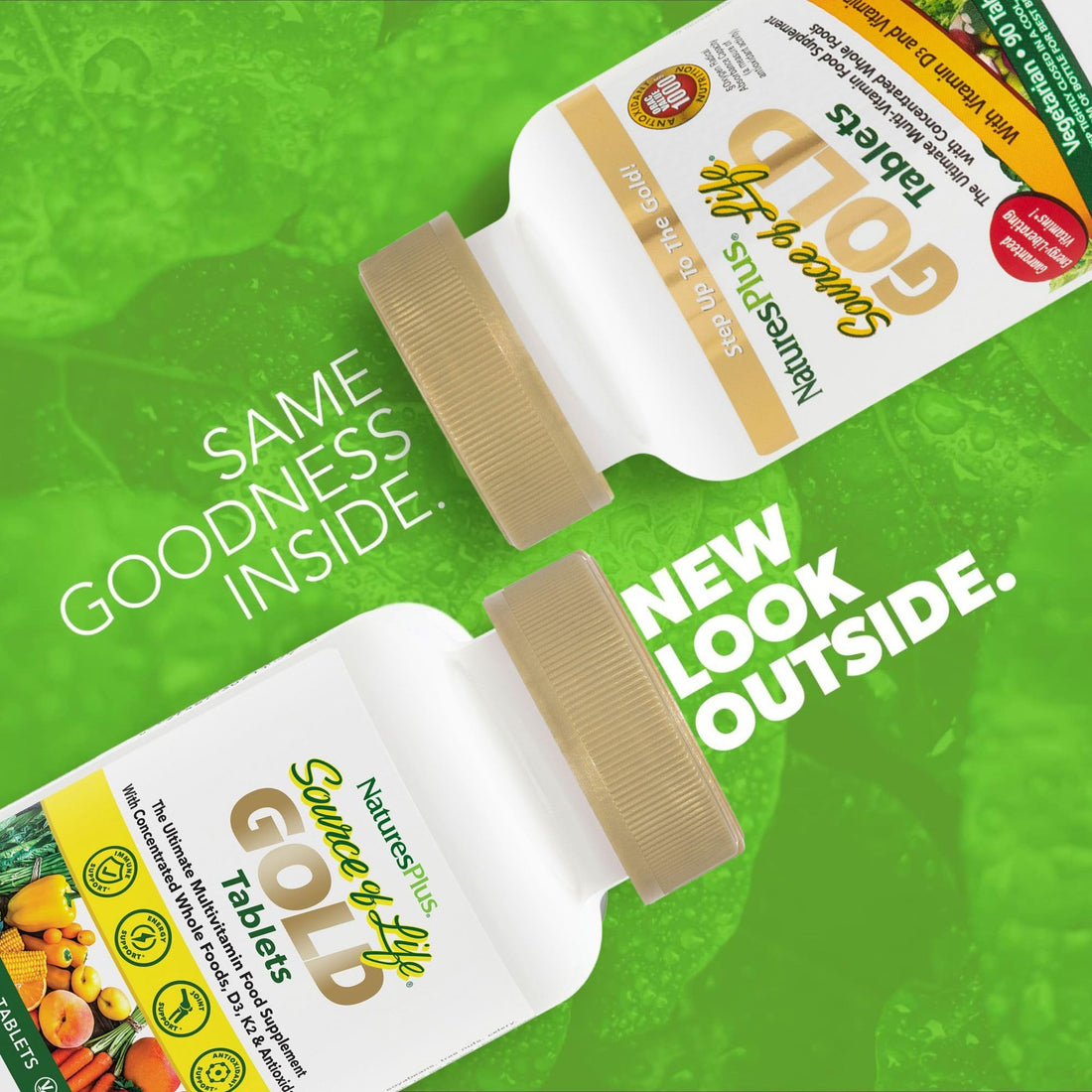 Natures Plus Source of Life Gold Multivitamin - 90 Tablets - with Vitamins D3, B12 & K2 - Blood, Bone & Immune Support - Vegetarian & Gluten Free - 30 Servings