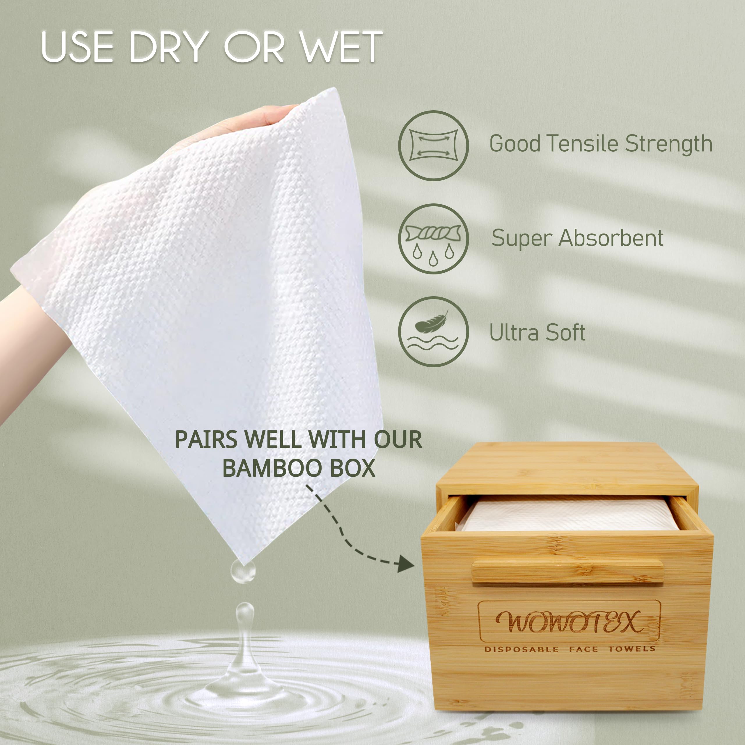 Christmas Style WOWOTEX Disposable Face Towel Biodegradable Large Dry Wipes 60 Count/Box Extra Thick Soft Clean Facial Towels for Sensitive Skin, Makeup Removing, Cleansing, Nursing, 10×12