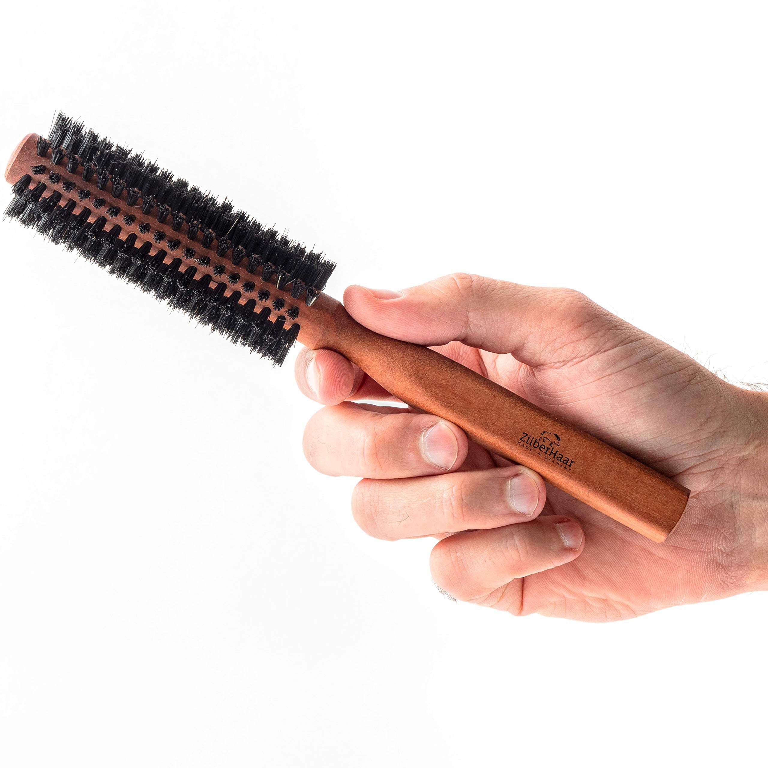 ZilberHaar - Styler - Round Beard and Hair Brush - 1.3 Inch - Pure Boar Bristle and Wood - Round Brush - Beard Blow Drying Brush - Styling Brush for Men