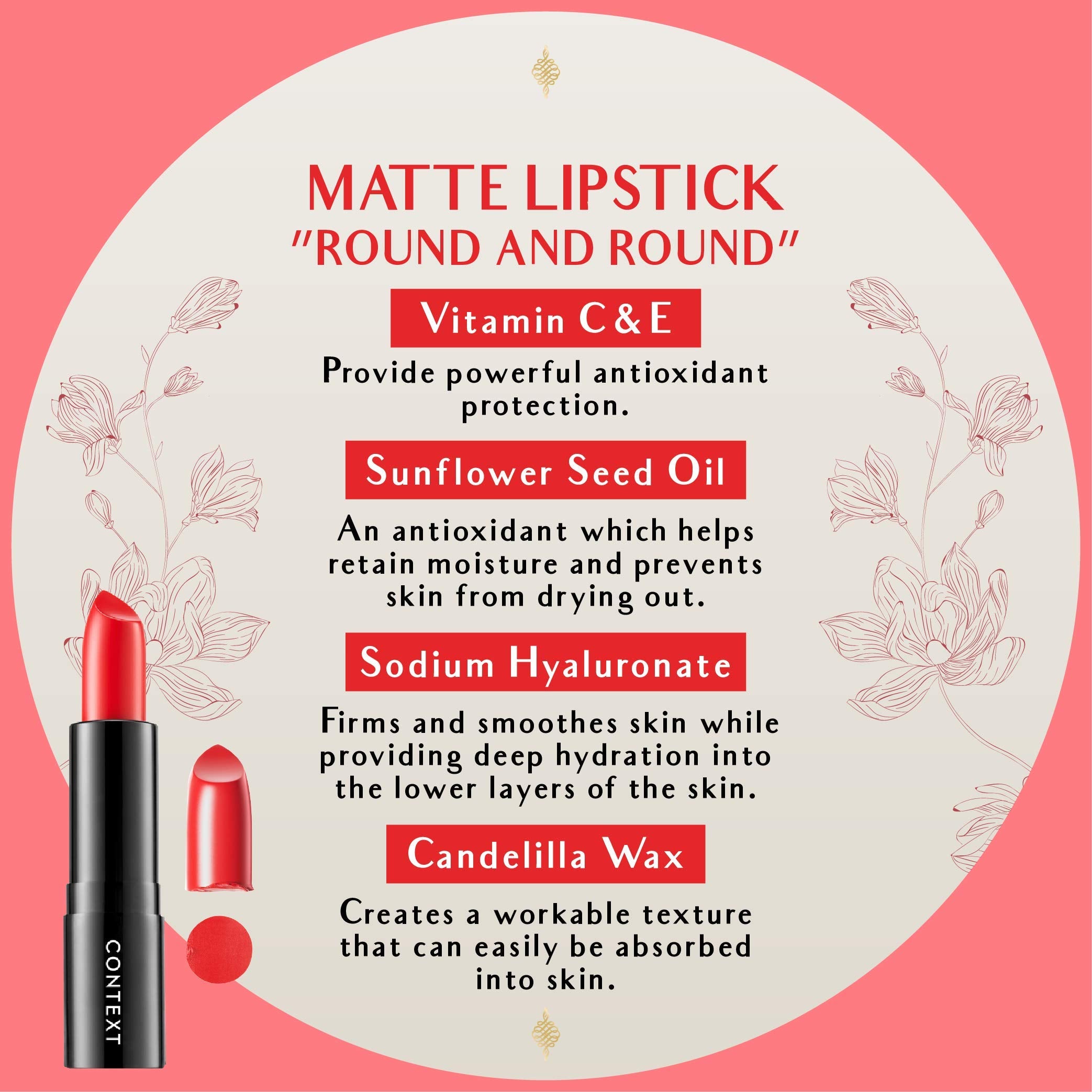 CONTEXT SKIN Matte Lipstick, Round and Round, 0.12 Ounce