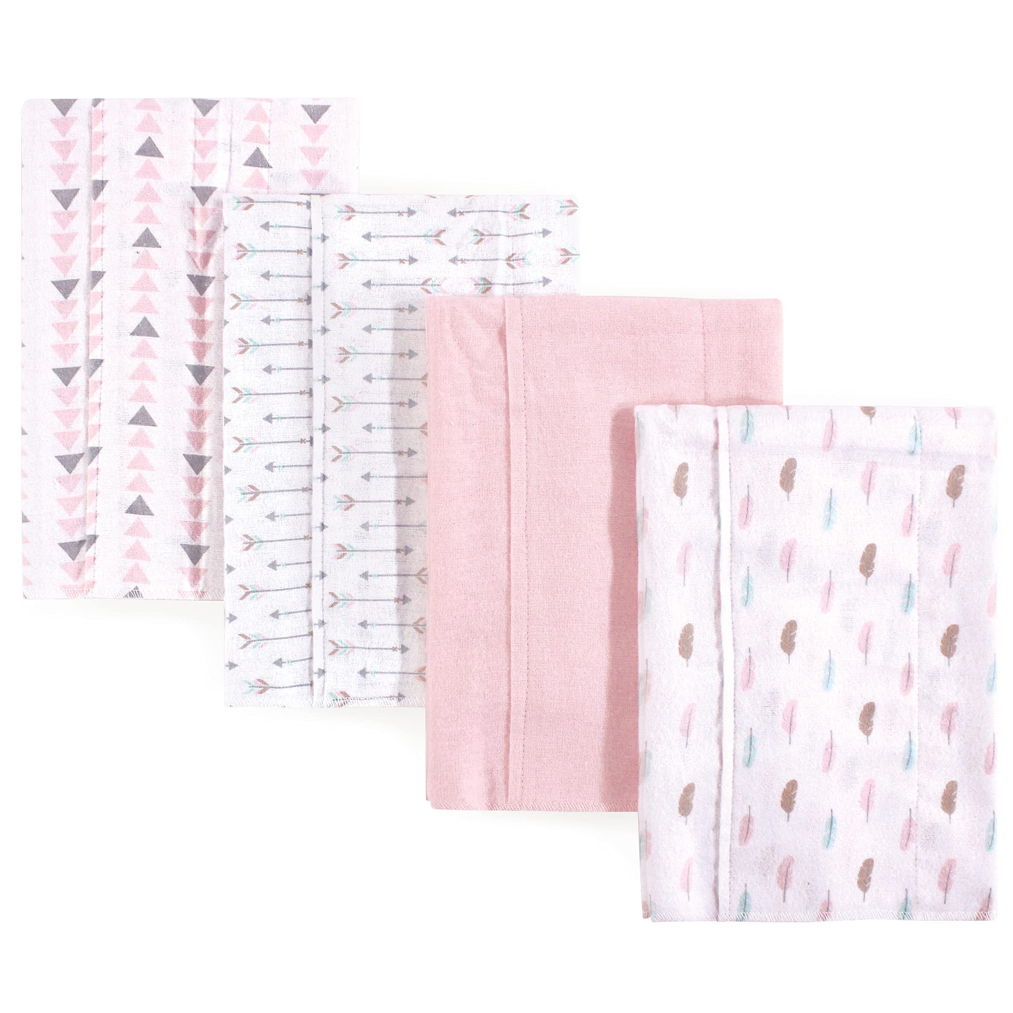 Luvable Friends Unisex Baby Cotton Flannel Burp Cloths, Girl Feathers, One Size