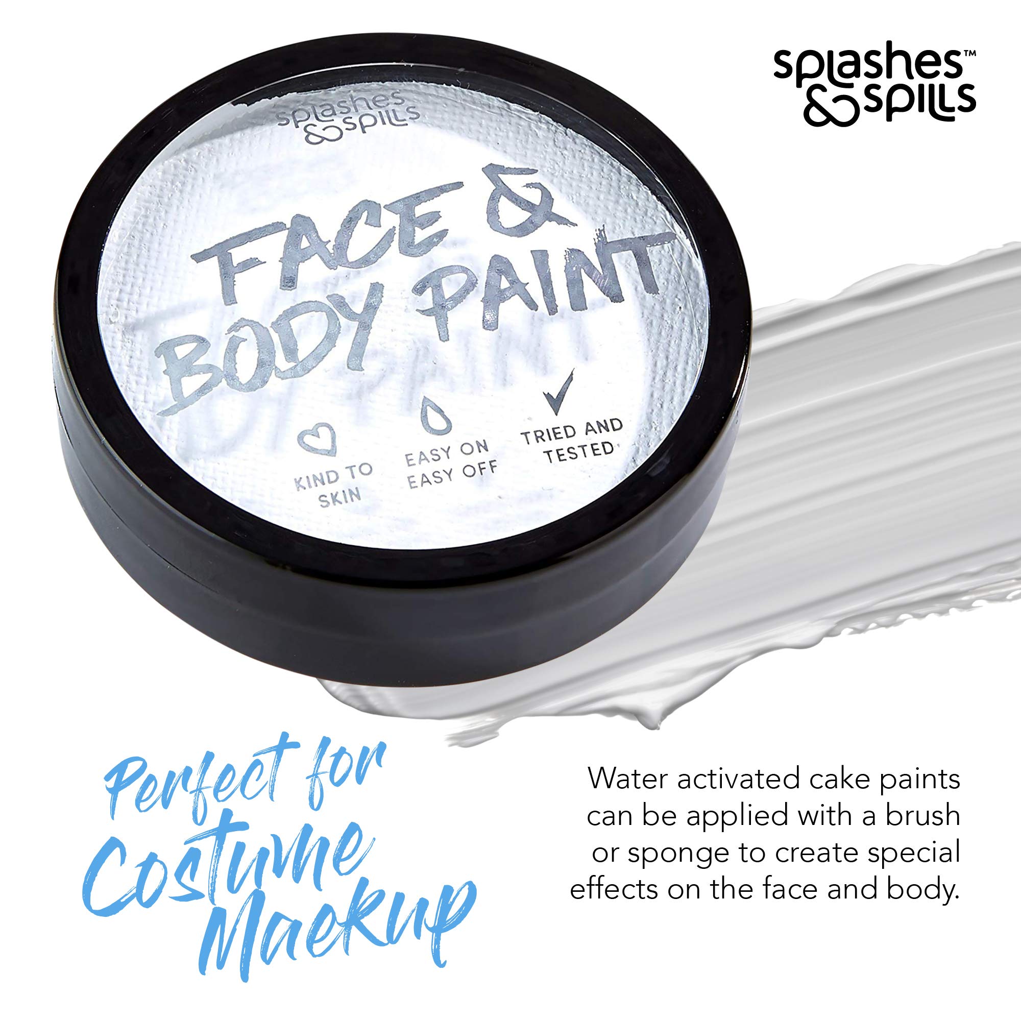 Face and Body Paint Cream - White, 18g Cake Tub - Pretend Costume and Dress Up Makeup by Splashes & Spills
