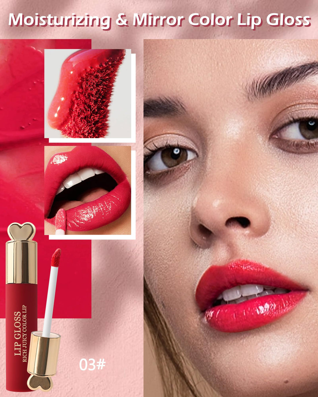 Hydrating Tinted Lip Gloss,1Pcs High Pigmented Bright Red Liquid Lipstick Lip Tint Stain,Longlasting Waterproof Lipstain,Color Stay Lipgloss Lip Glaze Lip Oil,Women's Day Makeup Gift for Women-03#