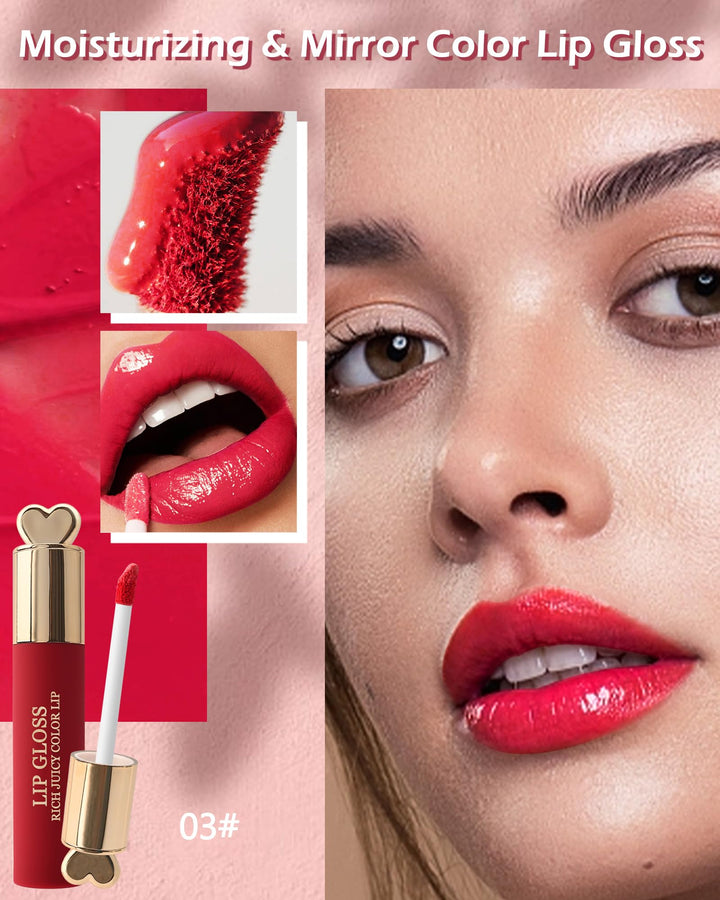 Hydrating Tinted Lip Gloss,1Pcs High Pigmented Bright Red Liquid Lipstick Lip Tint Stain,Longlasting Waterproof Lipstain,Color Stay Lipgloss Lip Glaze Lip Oil,Women's Day Makeup Gift for Women-03#