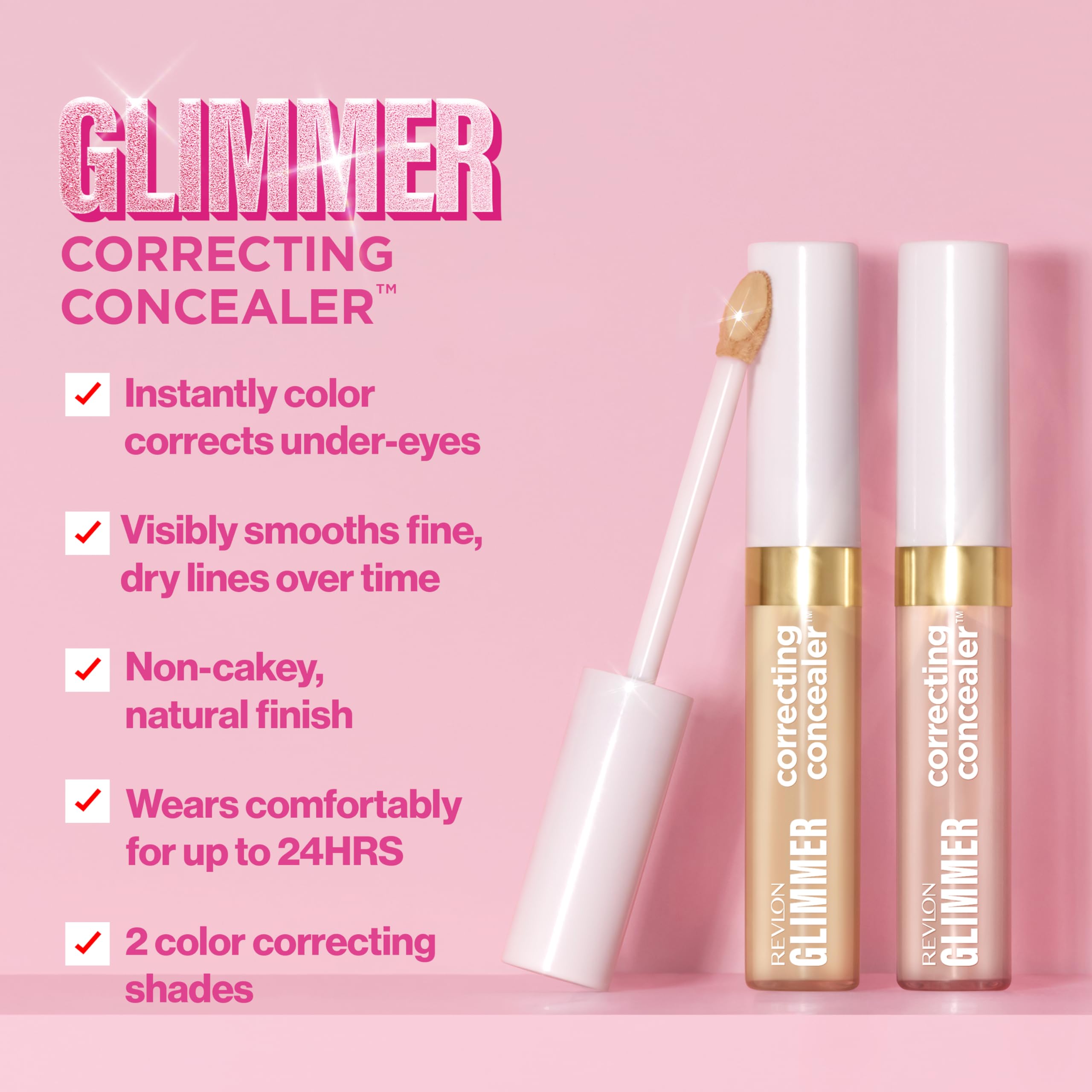 Revlon Glimmer Correcting Concealer, Liquid Under Eye Makeup, Made with Caffeine, Vitamin C, & Stevioside, 105, 0.3 fl oz