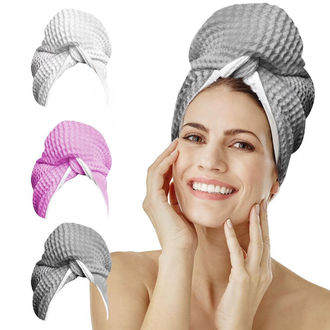 Grey : Premium Hair Drying Towel for All Hairstyles - Large & Lightweight, Soft and Absorbent - 114 x 64 cm (Grey)