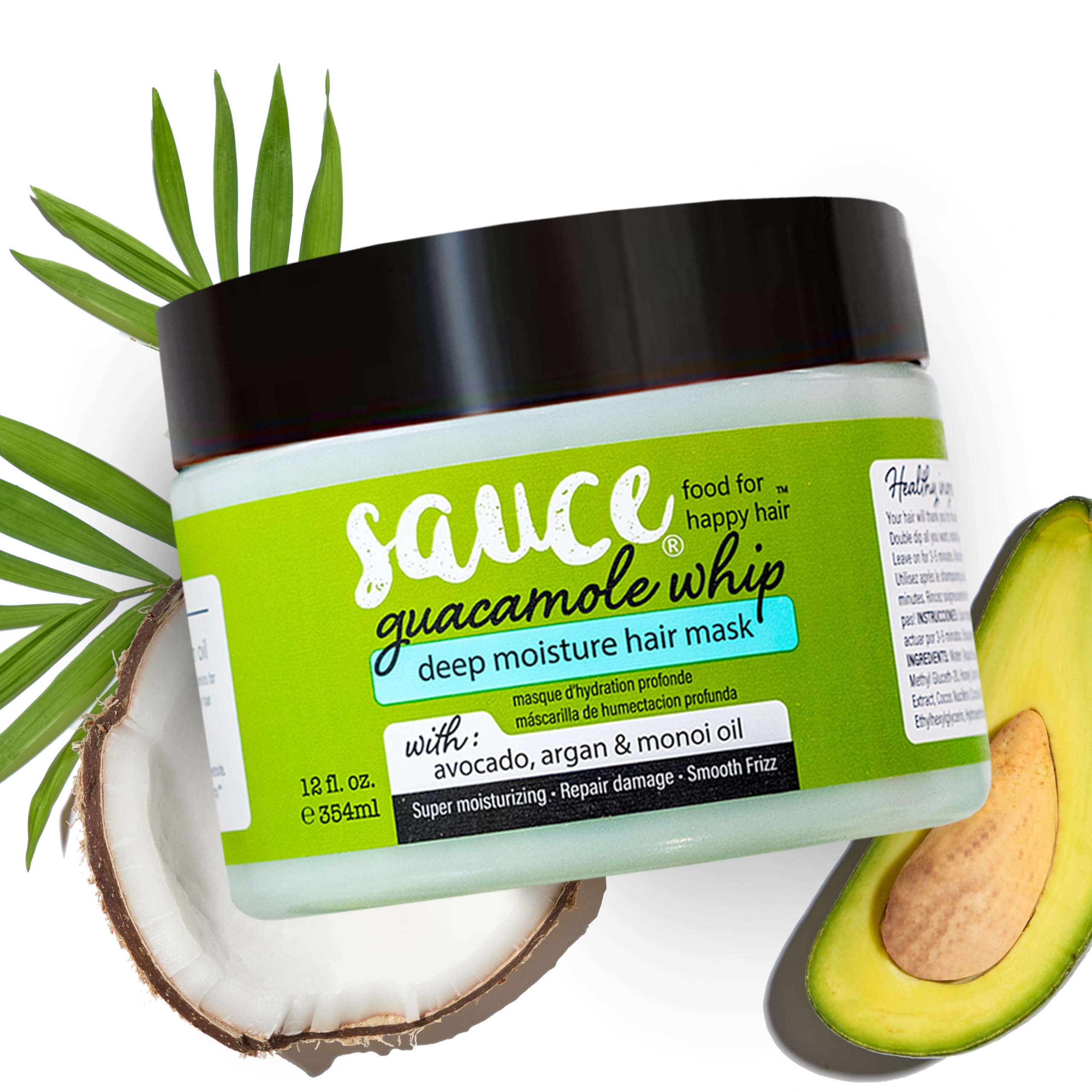 SAUCE BEAUTY Guacamole Whip Hair Mask - Deep Conditioning Hair Mask for All Hair Types w/Avocado, Honey & Argan Oil - 12 Fl Oz Hair Mask for Dry, Damaged & Frizzy Hair (Guacamole)