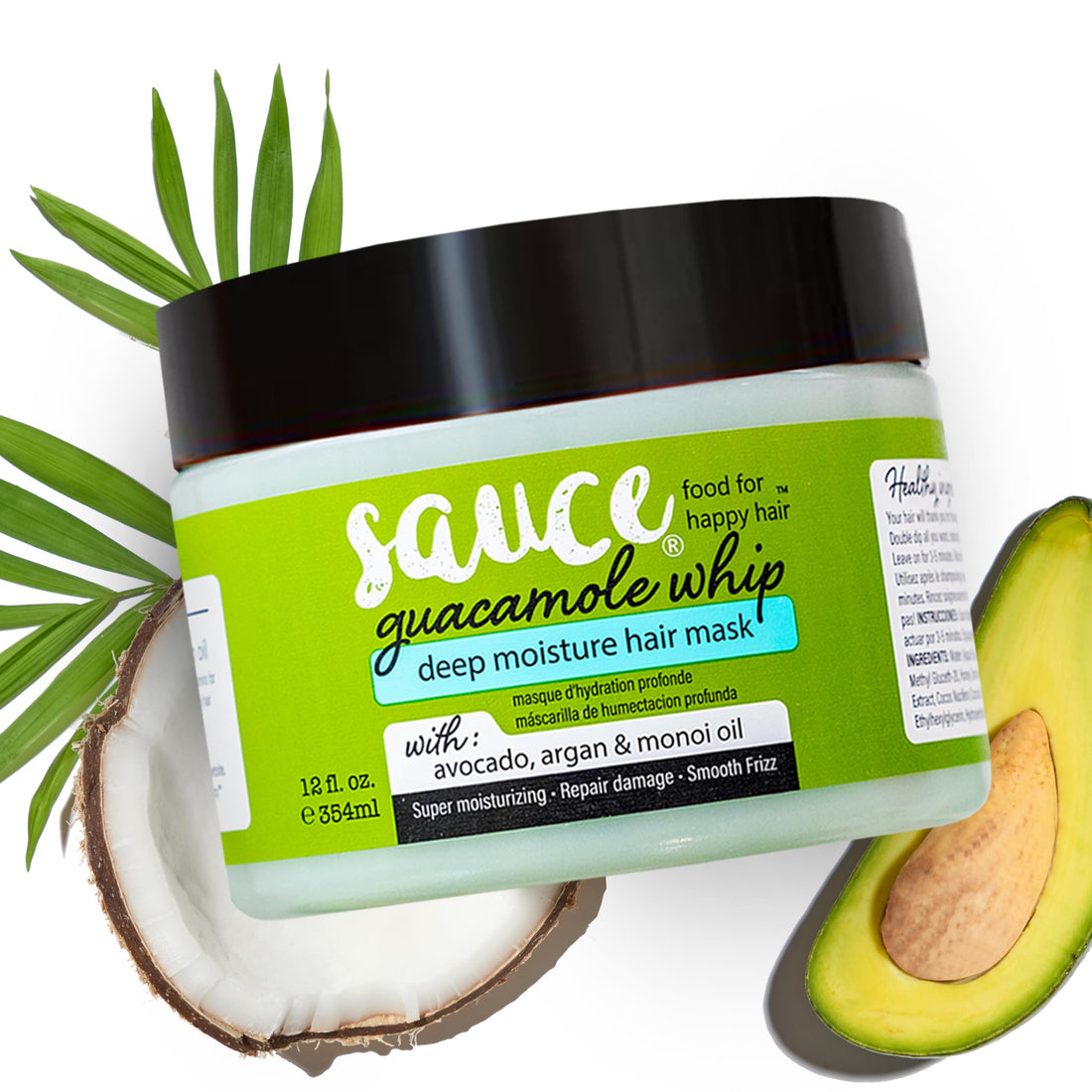SAUCE BEAUTY Guacamole Whip Hair Mask - Deep Conditioning Hair Mask for All Hair Types w/Avocado, Honey & Argan Oil - 12 Fl Oz Hair Mask for Dry, Damaged & Frizzy Hair (Guacamole)