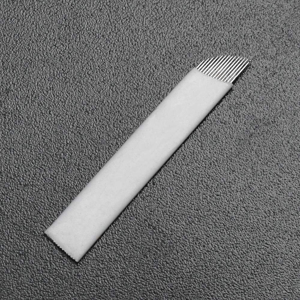 14pin : Atomus 50pcs Permanent Makeup Manual Eyebrow Tattoo Needle Microblading 14 Sloped Needles White (14pin)
