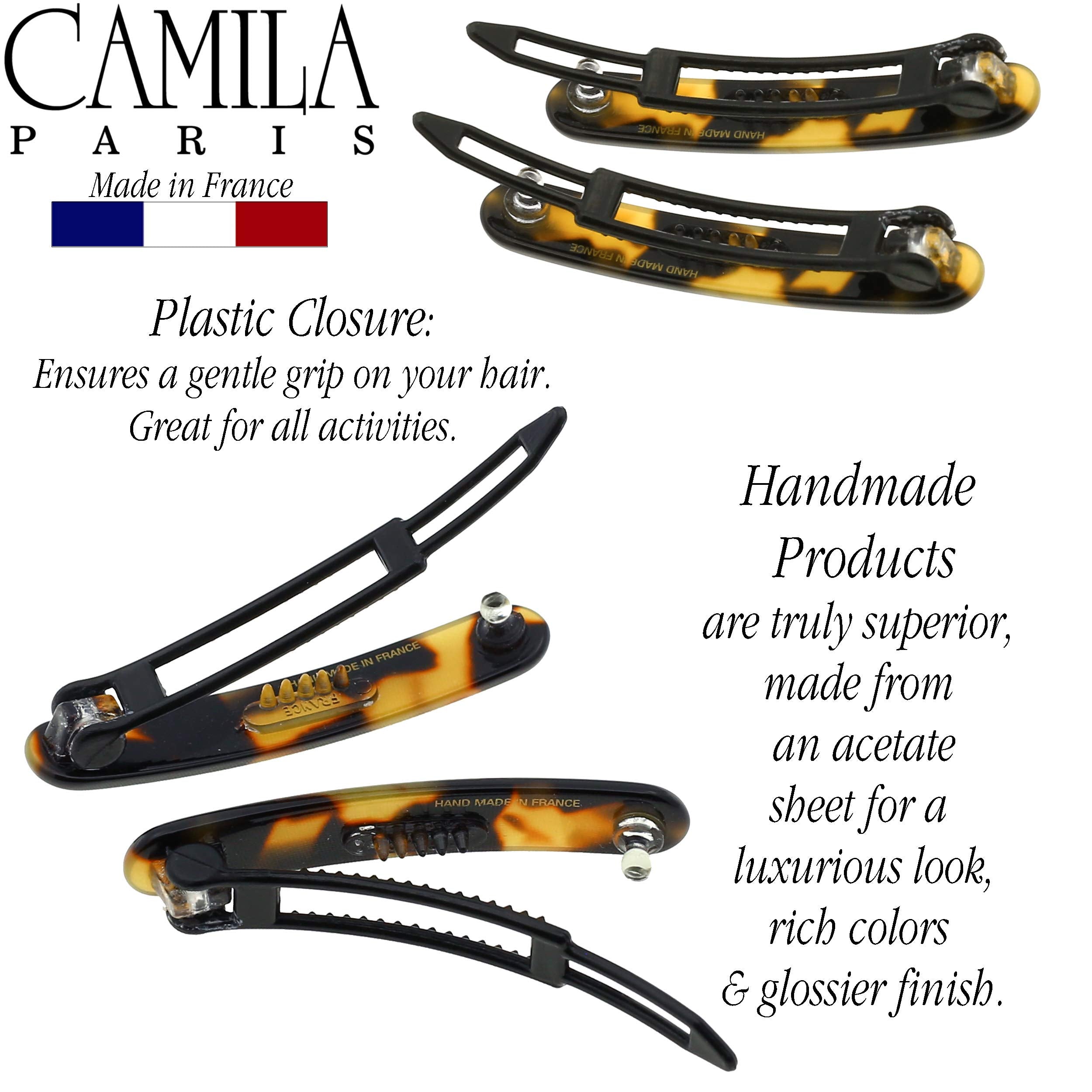 Camila Paris CP2240/2 French Hair Slides Clips for Women, Handmade, Girls Side Slide-in Barrette Clip, Hair Accessories for Women. Strong Hold No Slip Grip Fashion Durable and Styling, Made in France