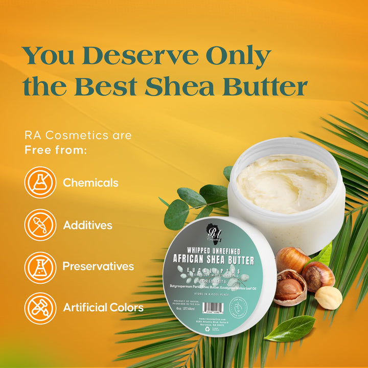 RA COSMETICS - 100% Natural Whipped Moisturizing African Shea Butter 6 oz Unscented Ultimate Skin Moisturizer