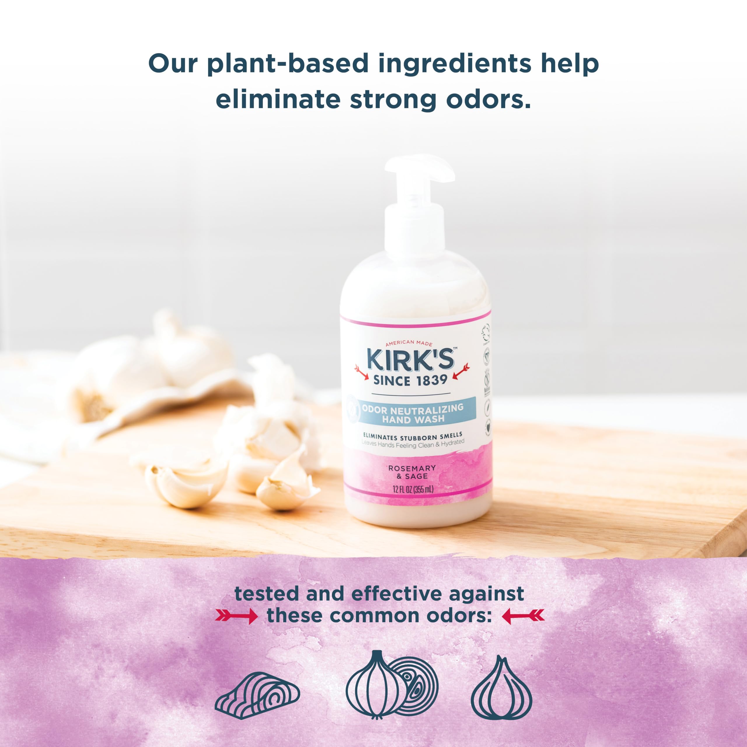 Odor-Neutralizing Natural Hand Soap by Kirkââ‚¬â„¢s | Castile Liquid Soap Pump Bottle | Moisturizing & Hydrating Kitchen Hand Wash | Rosemary & Sage Scent | 12 Fl Oz. Bottle