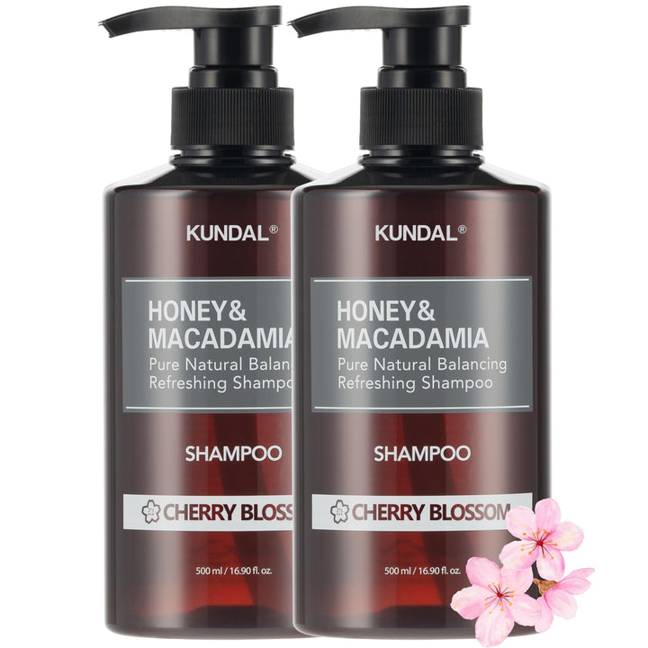 Kundal Honey & Macadamia Natural Shampoo, Korean Hair Care Shampoo Damage Repair Strengthen, with Honey, Argan Oil, Macadamia Oil, Free Paraben & Sulfate 16.9 fl oz (Pack of 2) (Cherry Blossom)