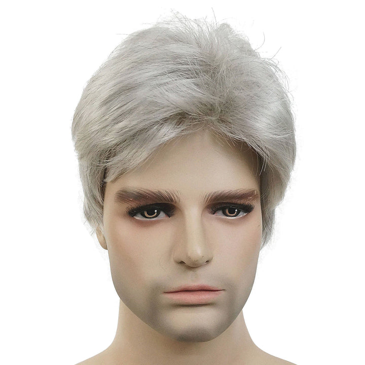 Lydell Men Wig Natural Short Straight Hair Synthetic Full Wigs (Silver Grey)
