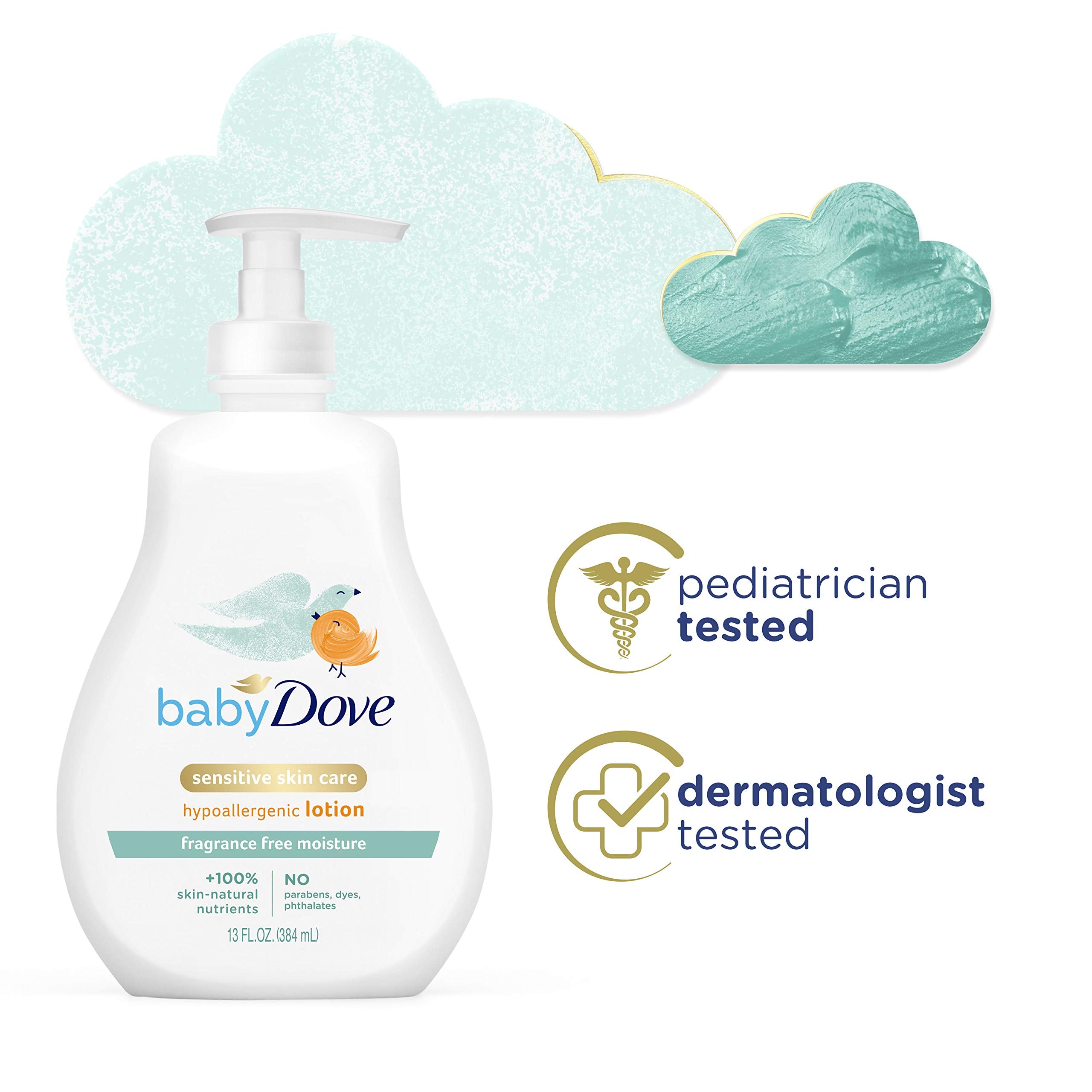 Baby Dove Face and Body Lotion for Sensitive Skin Sensitive Moisture FragranceFree Lotion, 13 Ounce