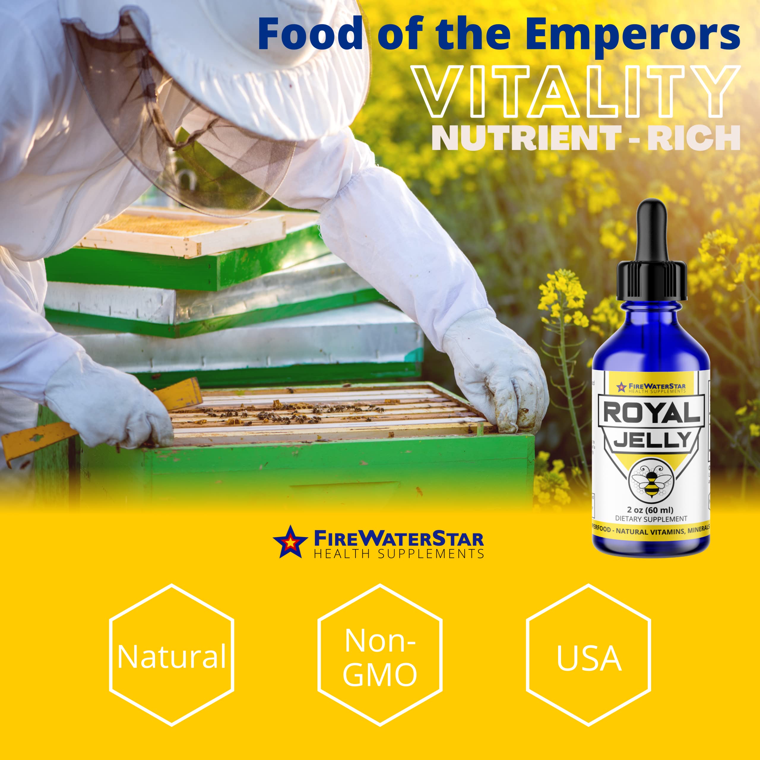 FWS Royal Jelly Bee Powered Superfood, Natural Vitamins, Minerals, Antioxidants, Organic, Food of The Emperors, Nutrient-Rich Supplement, Non-GMO, Supports Well-Being and Skin Health