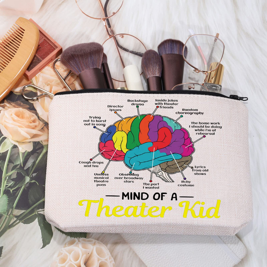 MEIKIUP Mind Of A Theater Funny Musical Broadway Gifts Theatre Nerd Makeup Bag Theatre Gift for Actress Actors (Theater Bag)